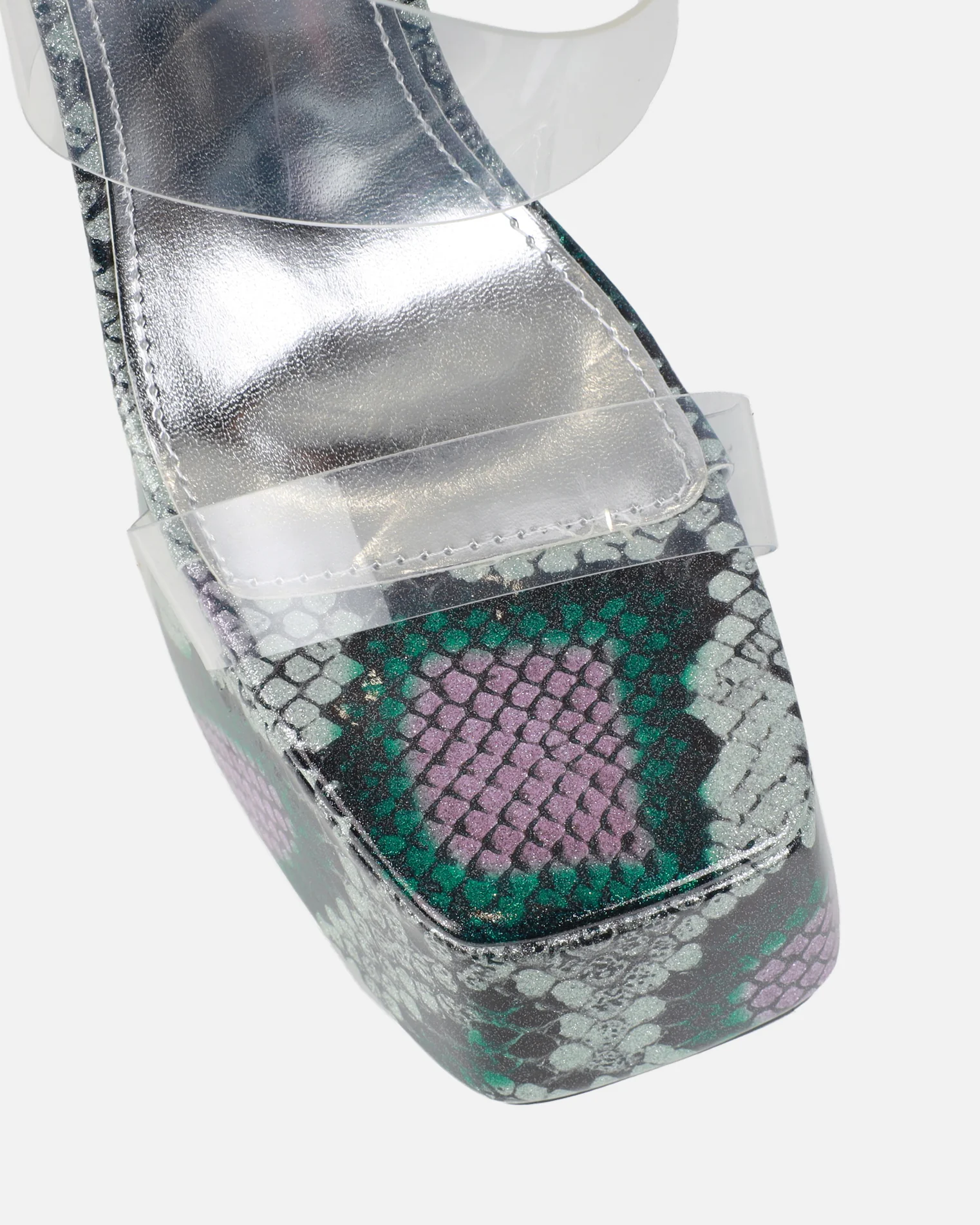 Melodie Green Faux Snake Diamante Platform Sandals - Image 4