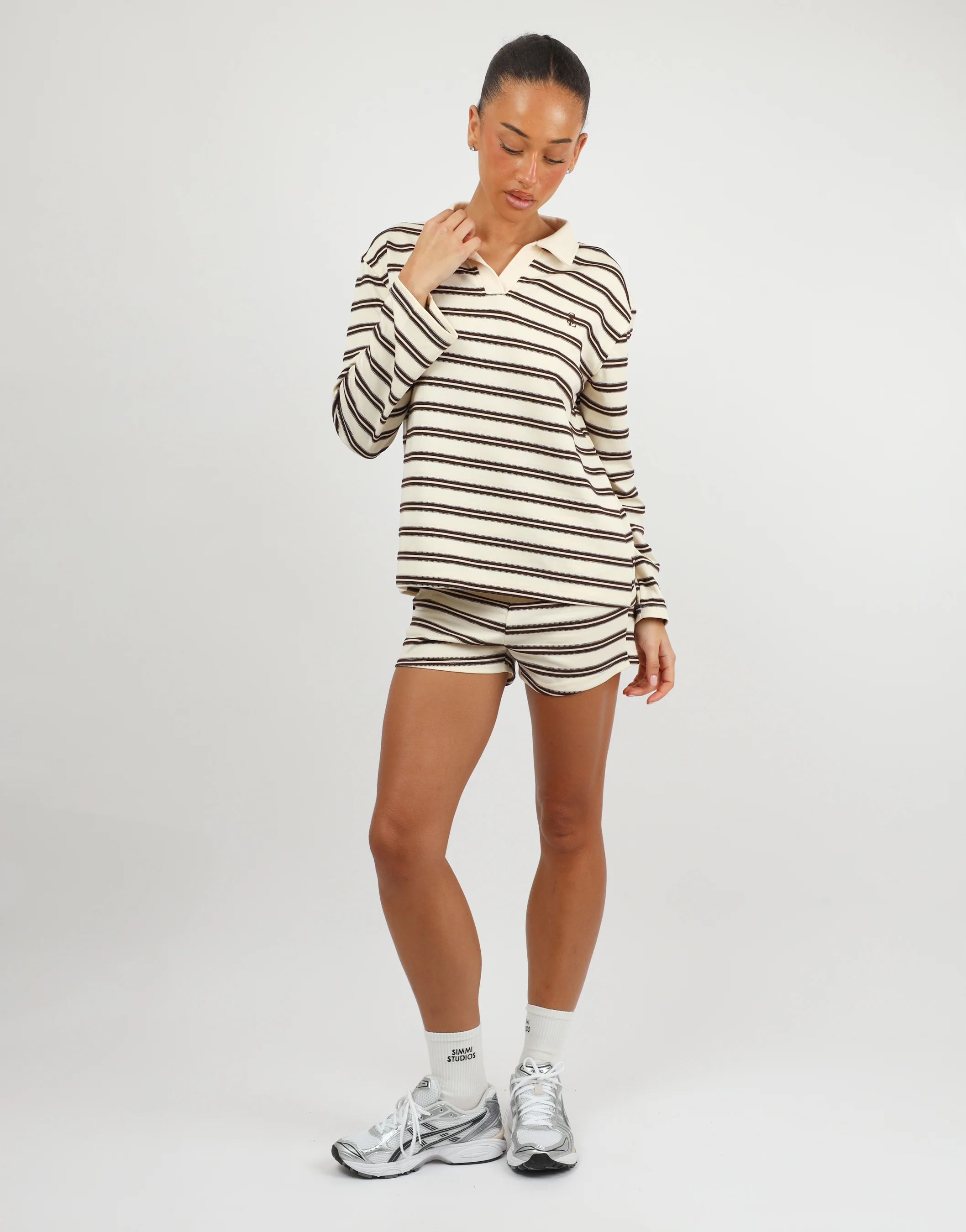 Melrose Simmi Studios Small Stripe Rugby Top In Brown - Image 3