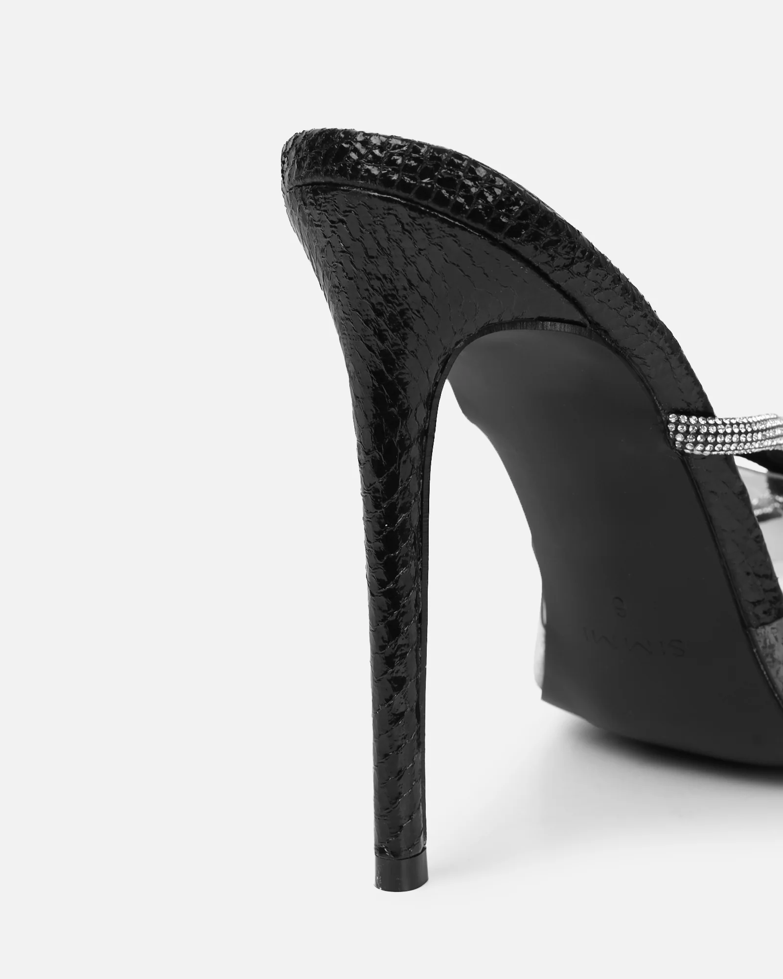 Meriel Black Snake Effect Stiletto Mules - Image 3