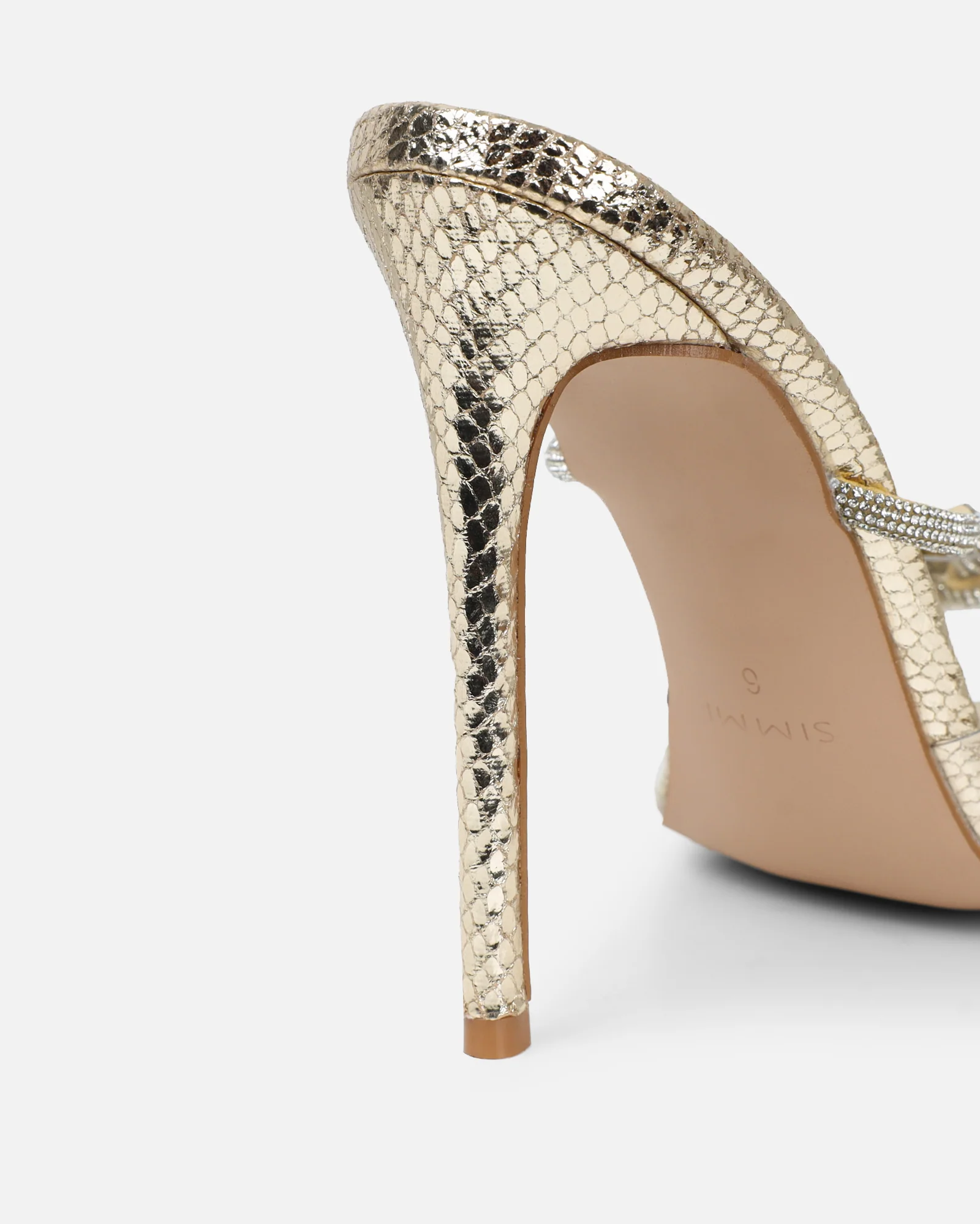 Meriel Gold Snake Effect Stiletto Mules - Image 3