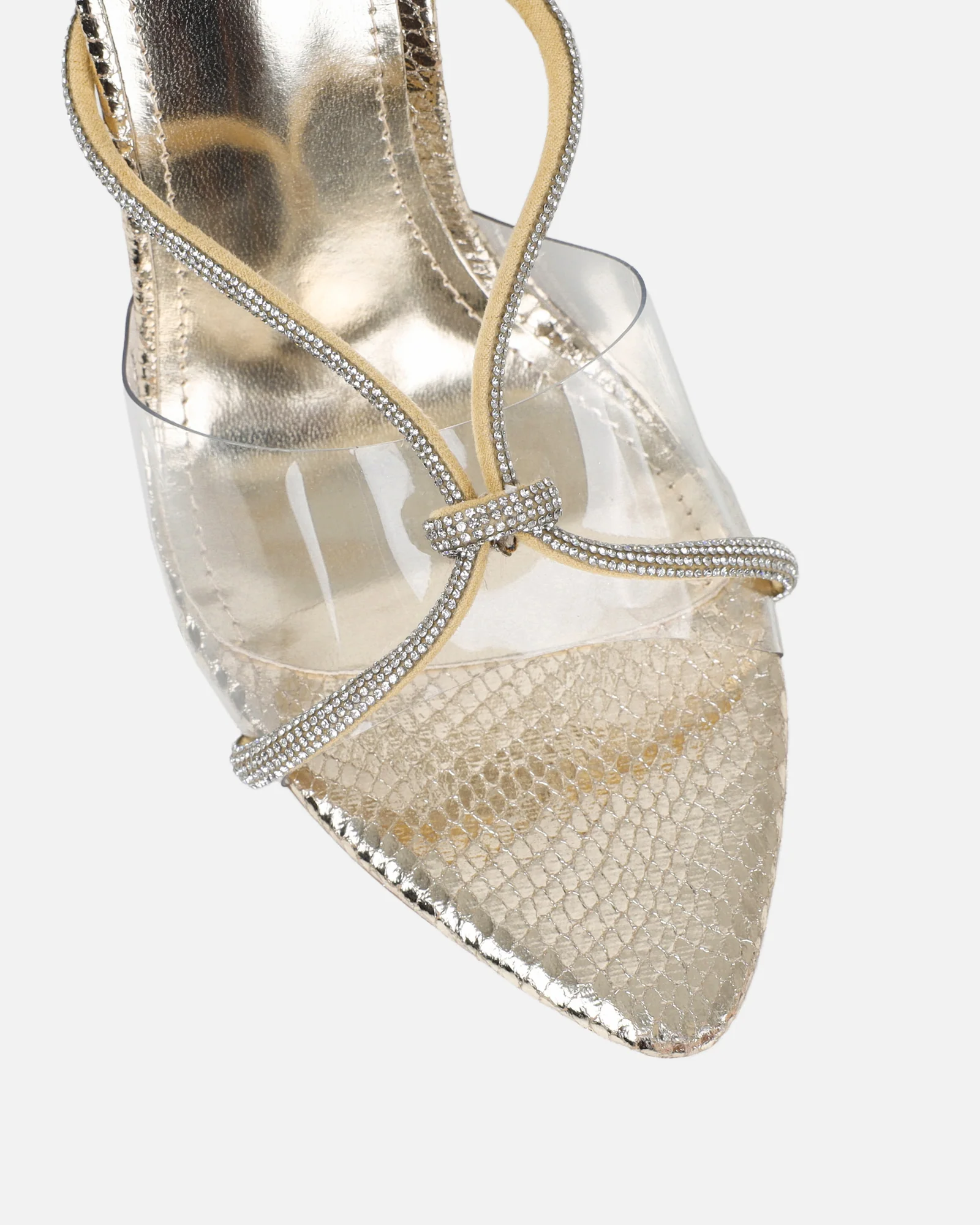 Meriel Gold Snake Effect Stiletto Mules - Image 4
