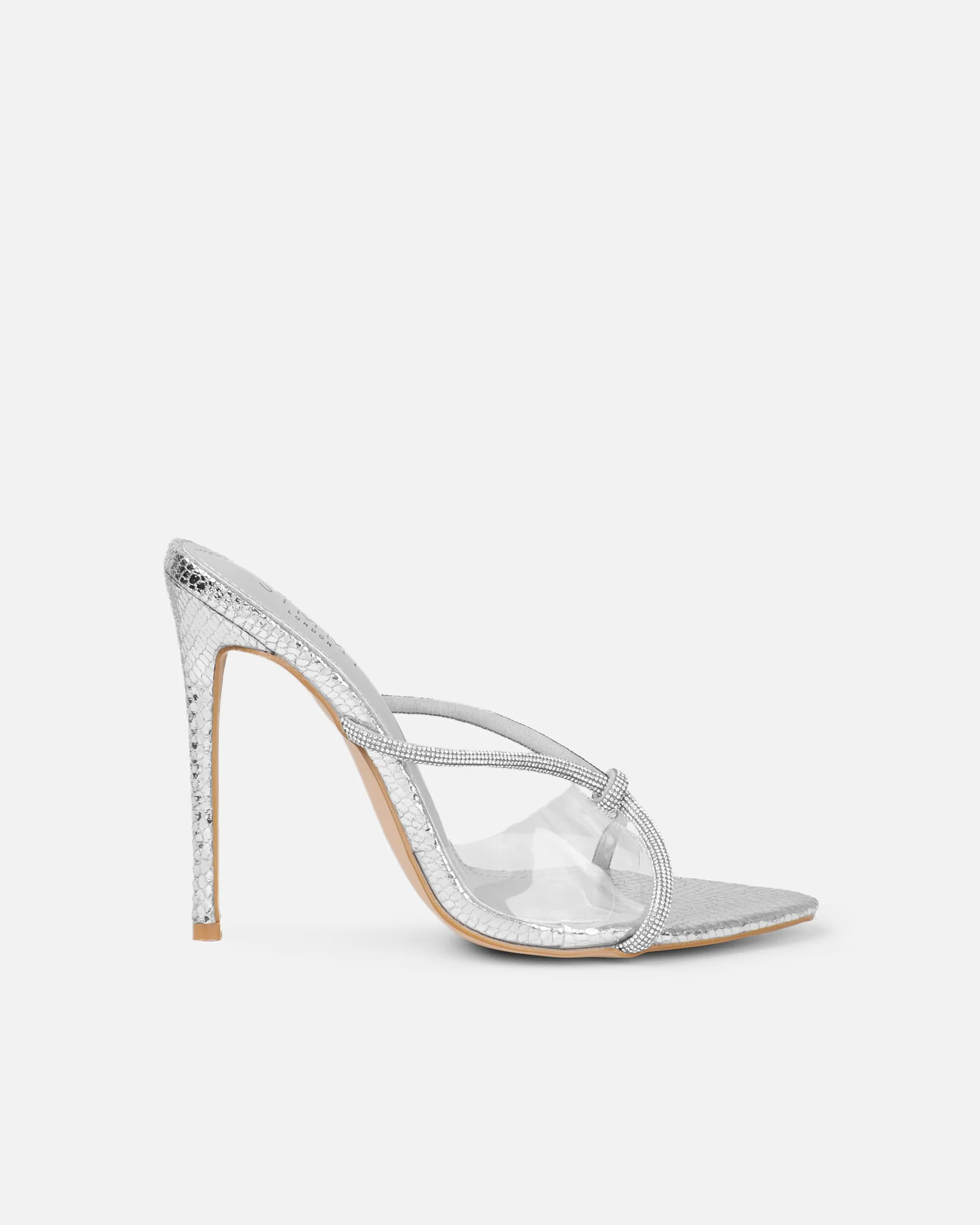 Meriel Silver Snake Effect Stiletto Mules - Image 3