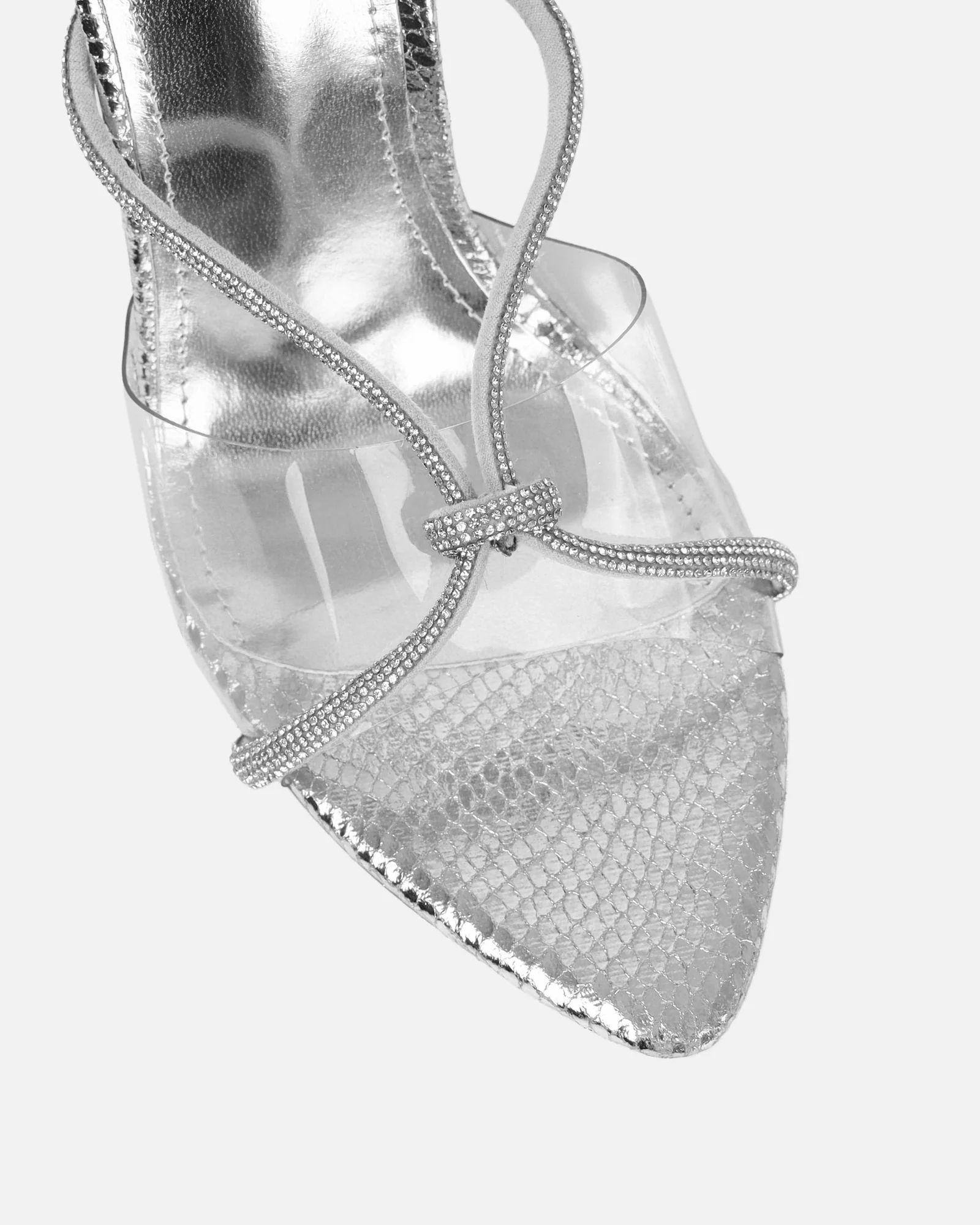 Meriel Silver Snake Effect Stiletto Mules - Image 5