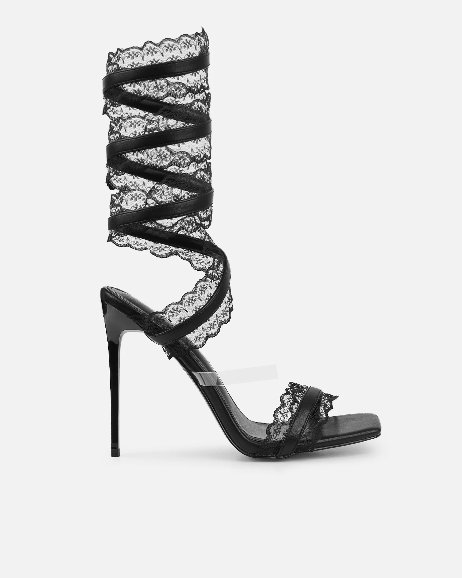 Miko Black Lace Spiral Heeled Sandals - Image 2