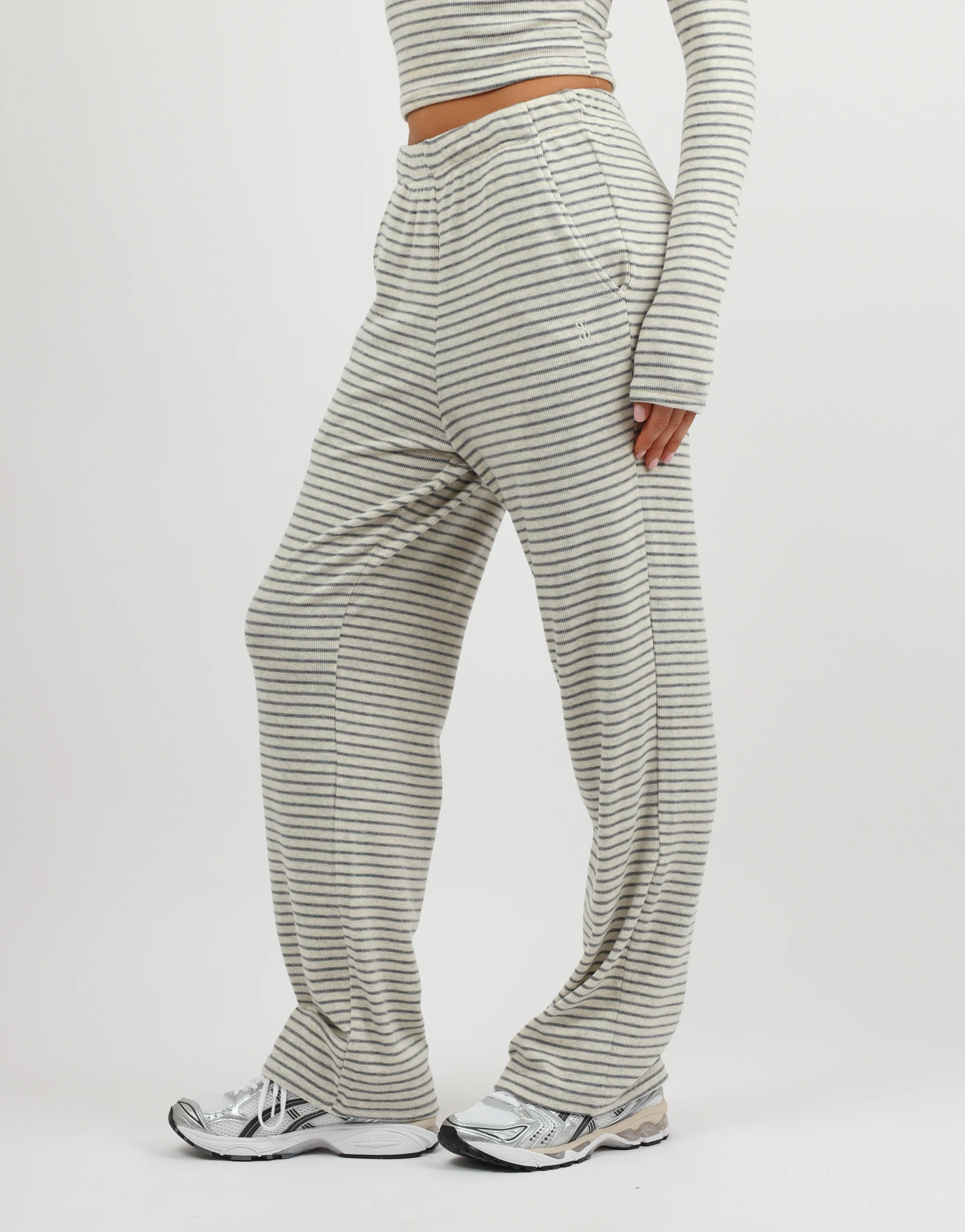 Mila Simmi Studios Soft Stripe Fine Ribbed Trouser In Cream - Image 3