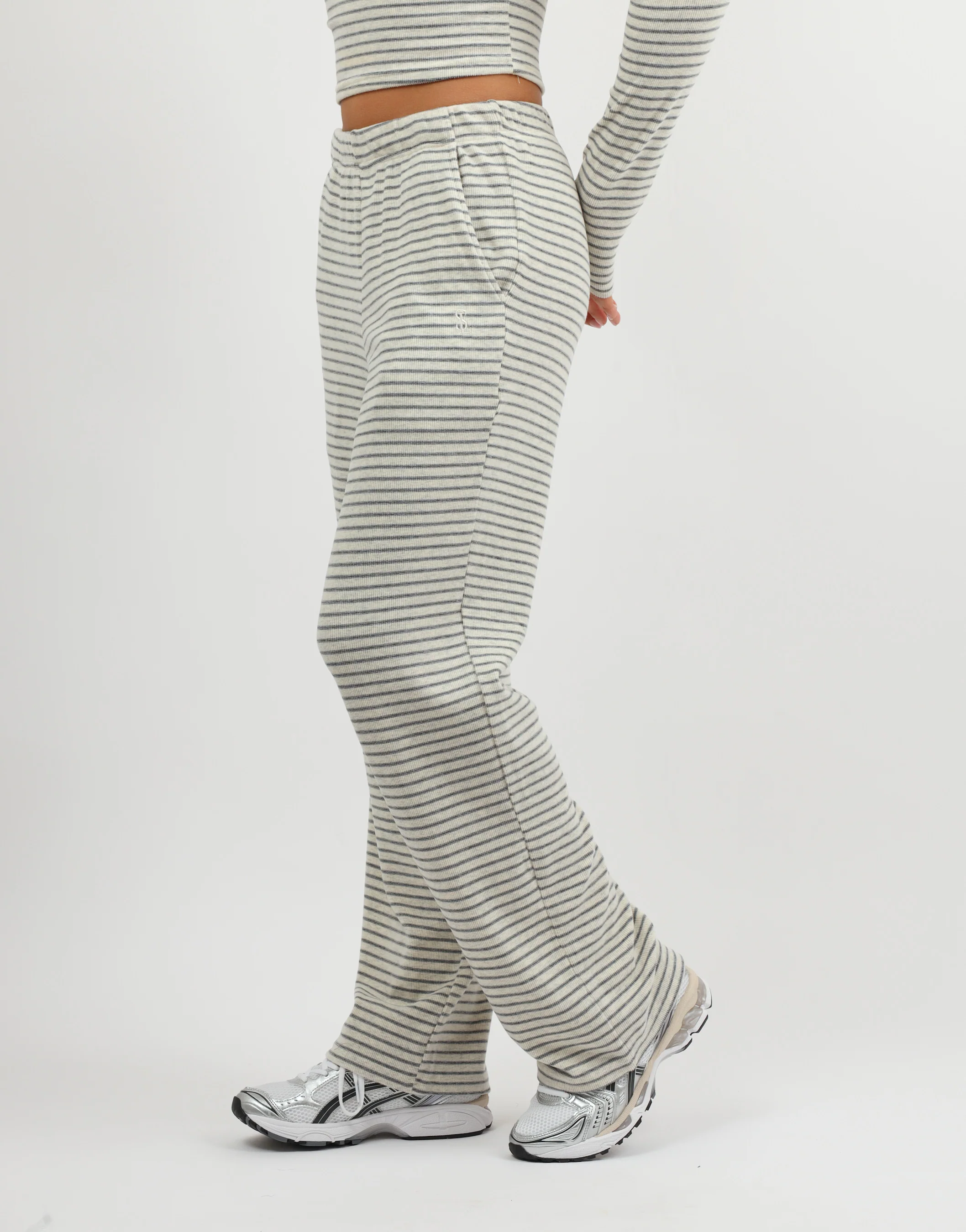 Mila Simmi Studios Soft Stripe Fine Ribbed Trouser In Cream - Image 4