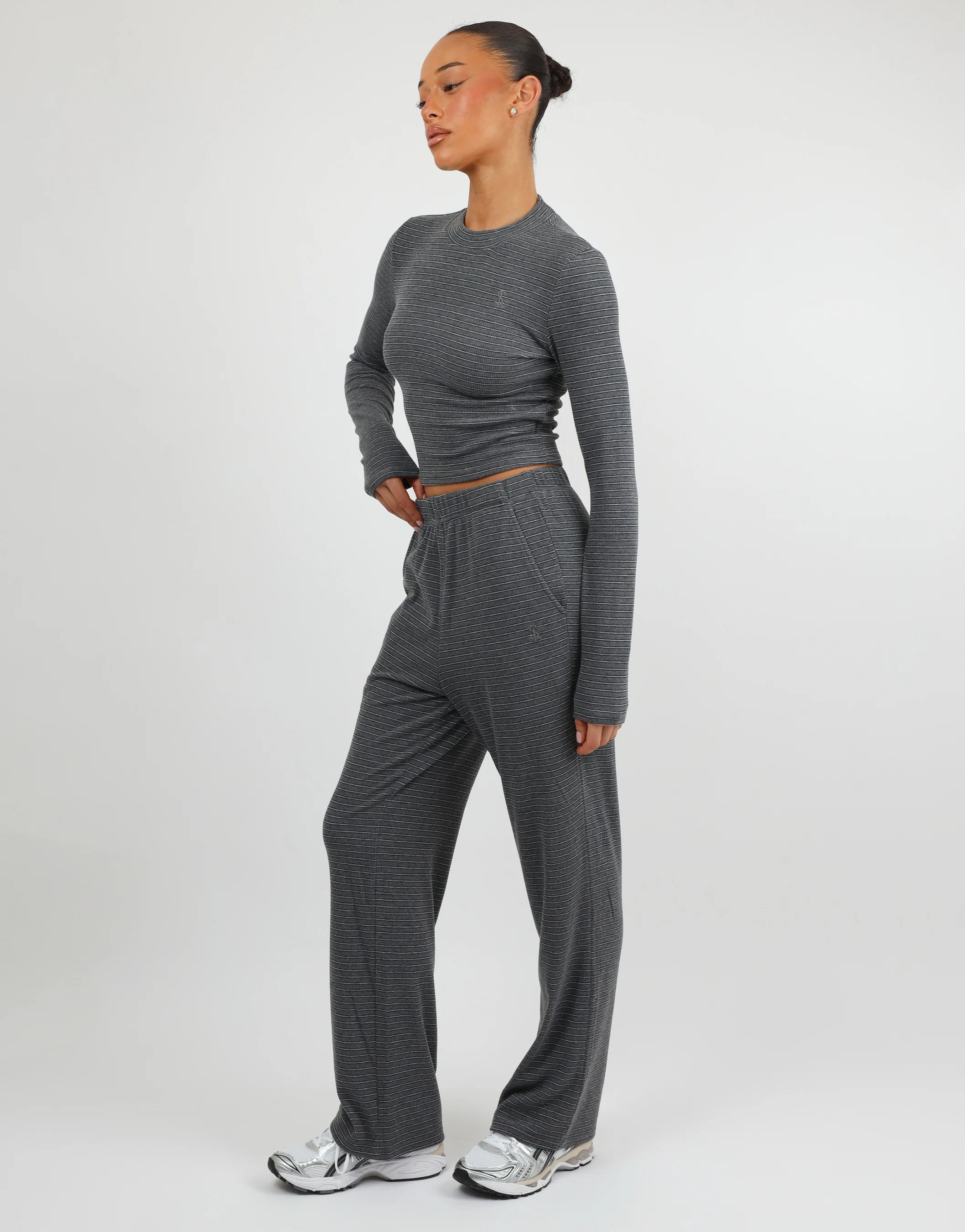 Mila Simmi Studios Soft Stripe Fine Ribbed Trouser In Dark Grey - Image 2