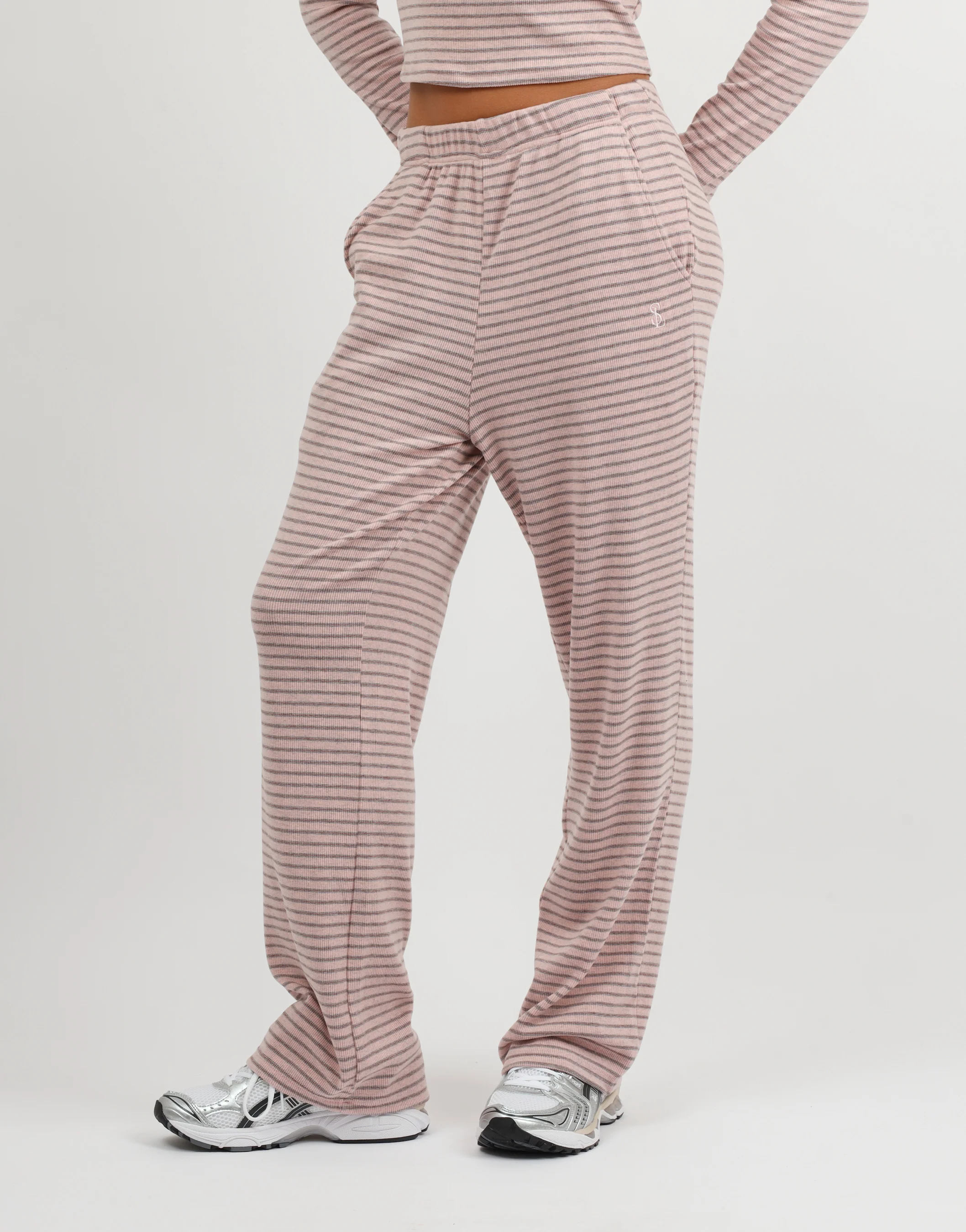 Mila Simmi Studios Soft Stripe Fine Ribbed Trouser In Pink - Image 4