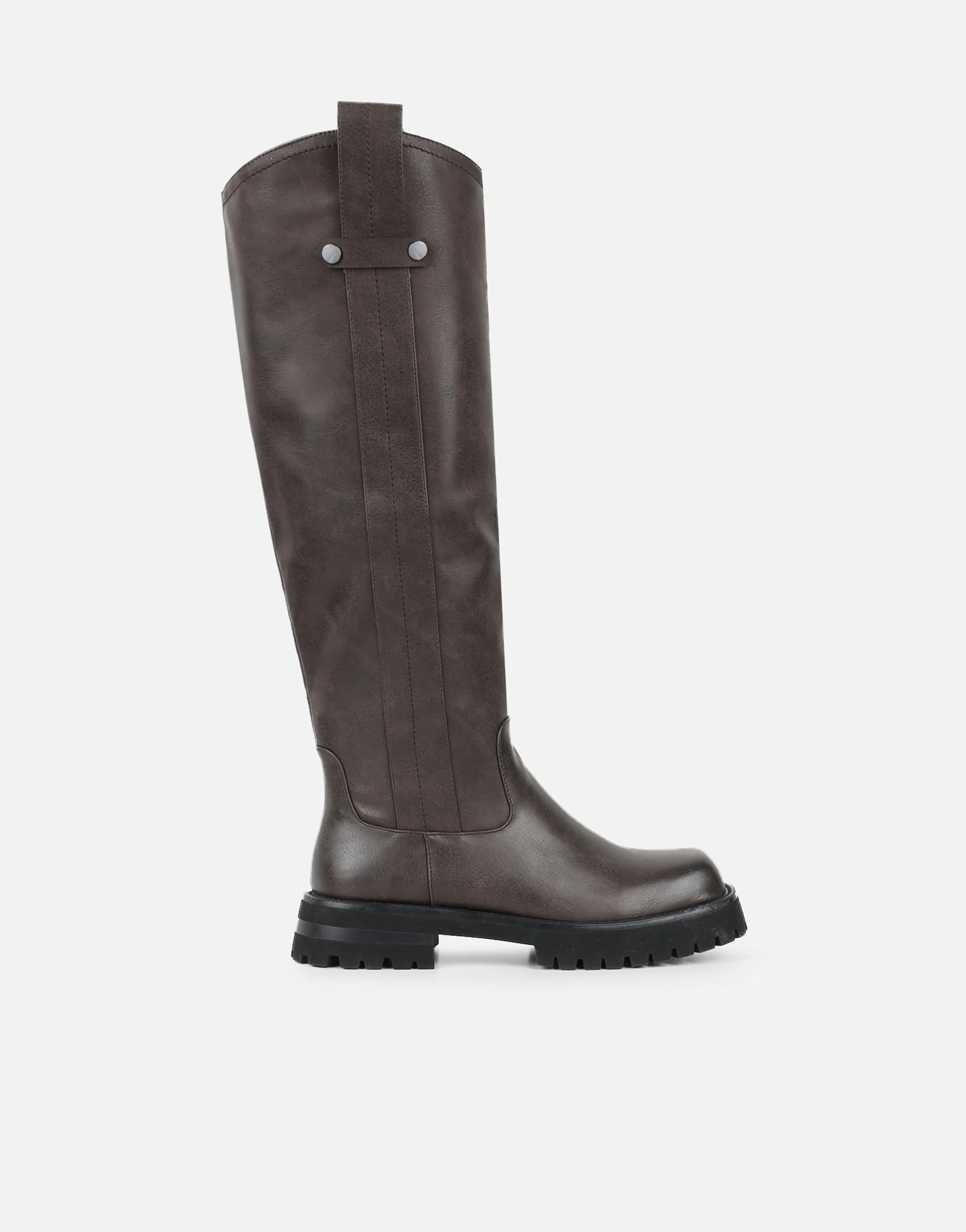 Miles Brown Knee High Tab Detail Boots - Image 2