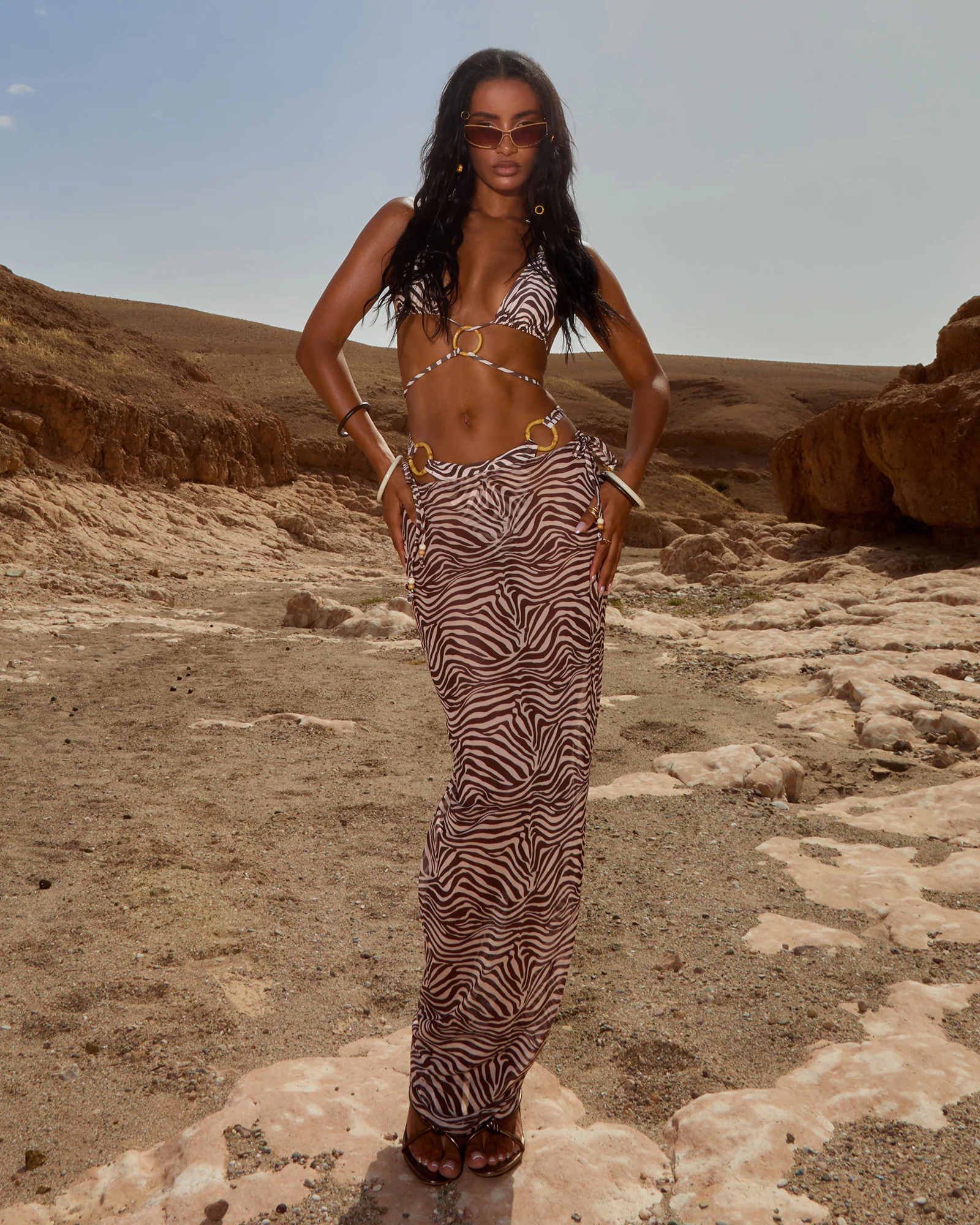 Milha Zebra Print Mesh Maxi Skirt