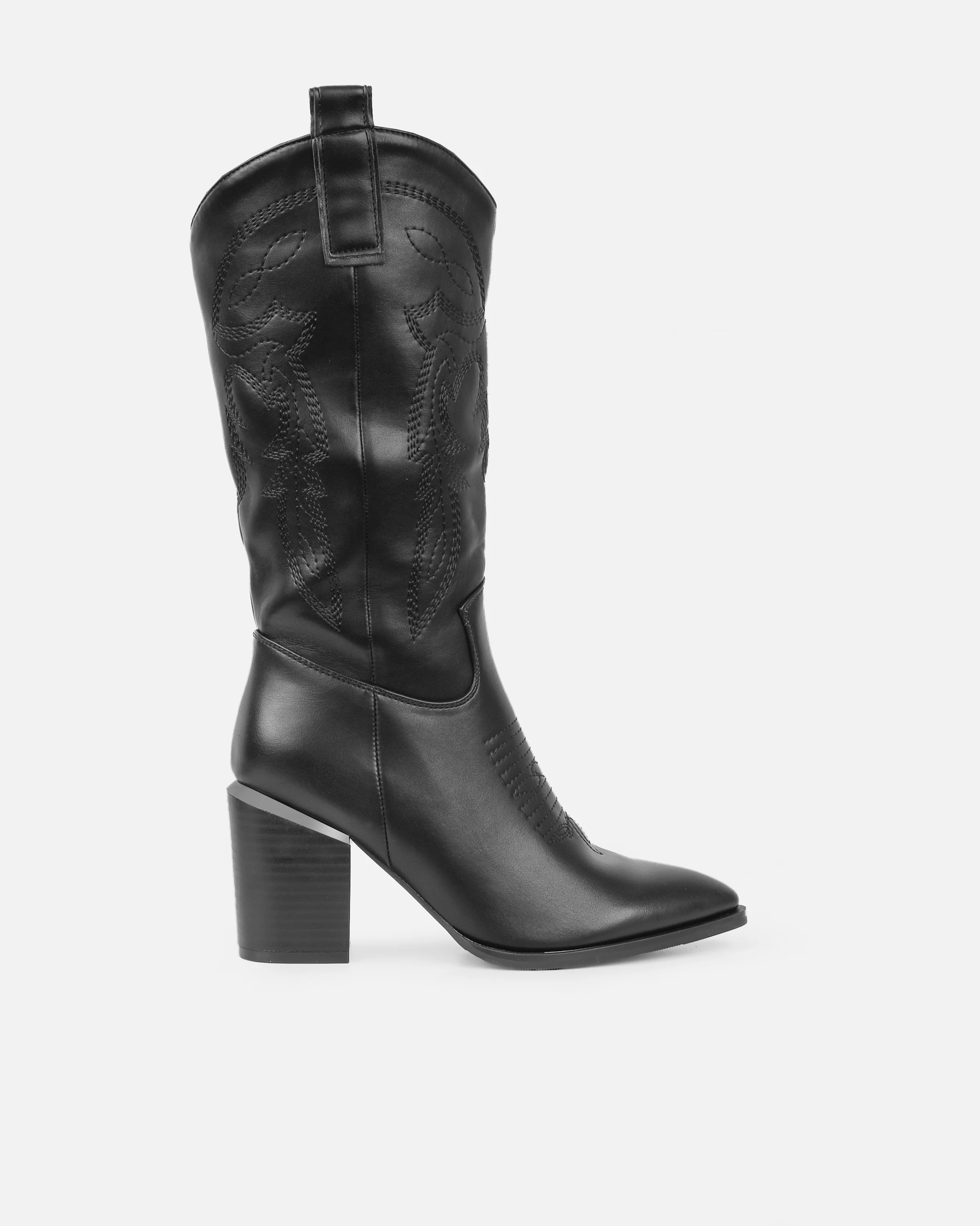 Millan Black Block Heel Calf Western Boots - Image 2