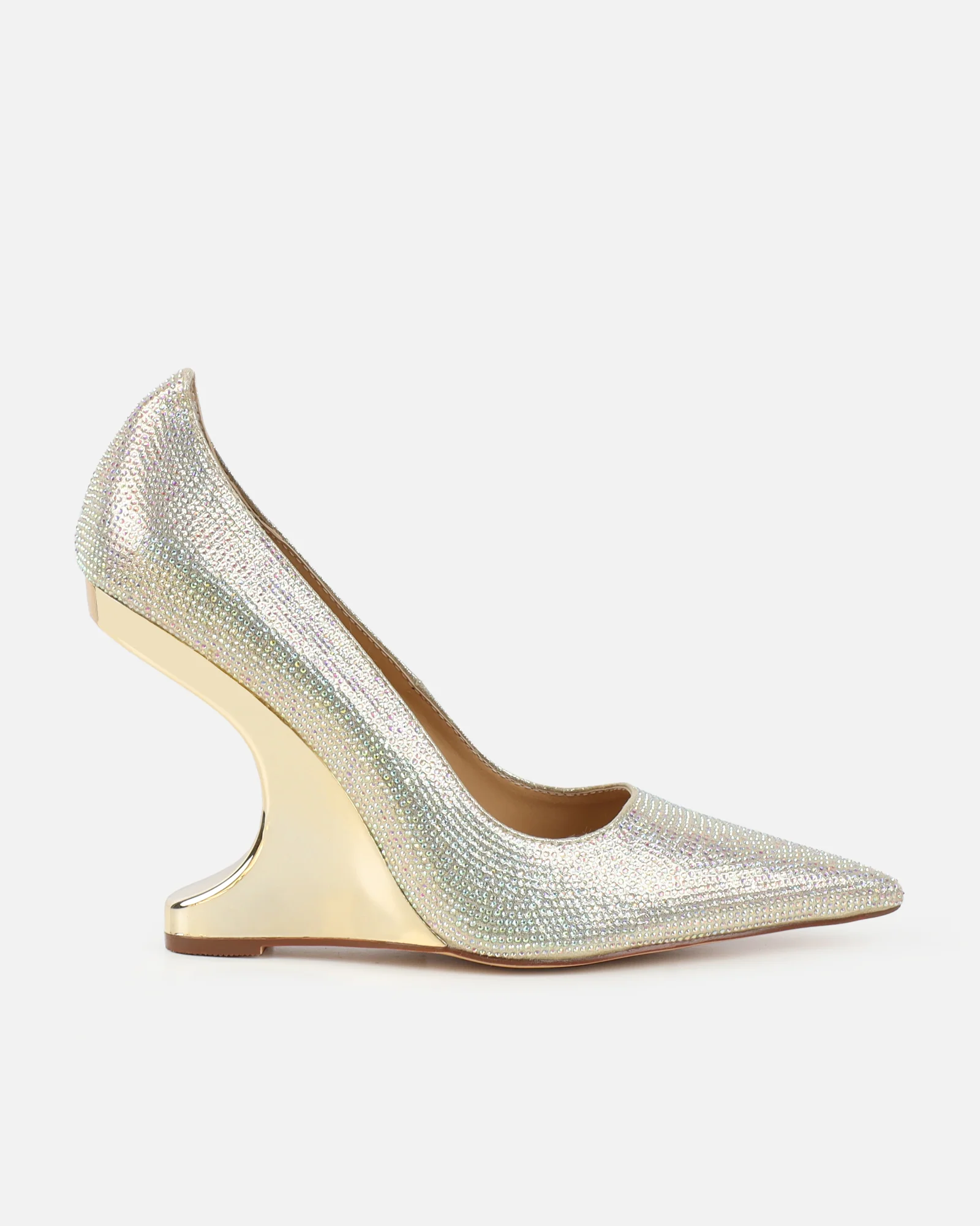 Millicent Gold Diamante Court Shoe Wedges - Image 2