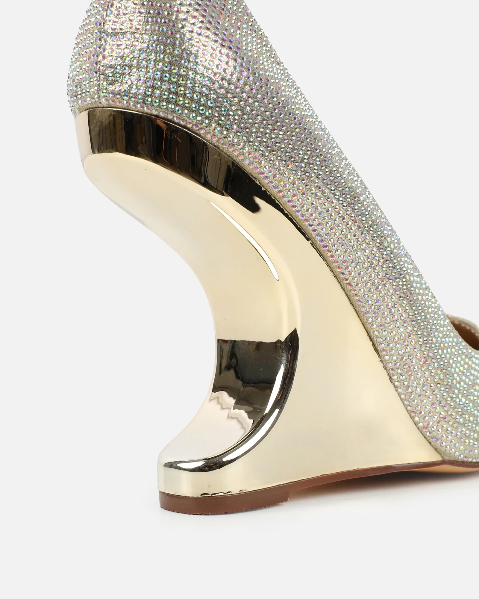 Millicent Gold Diamante Court Shoe Wedges - Image 3
