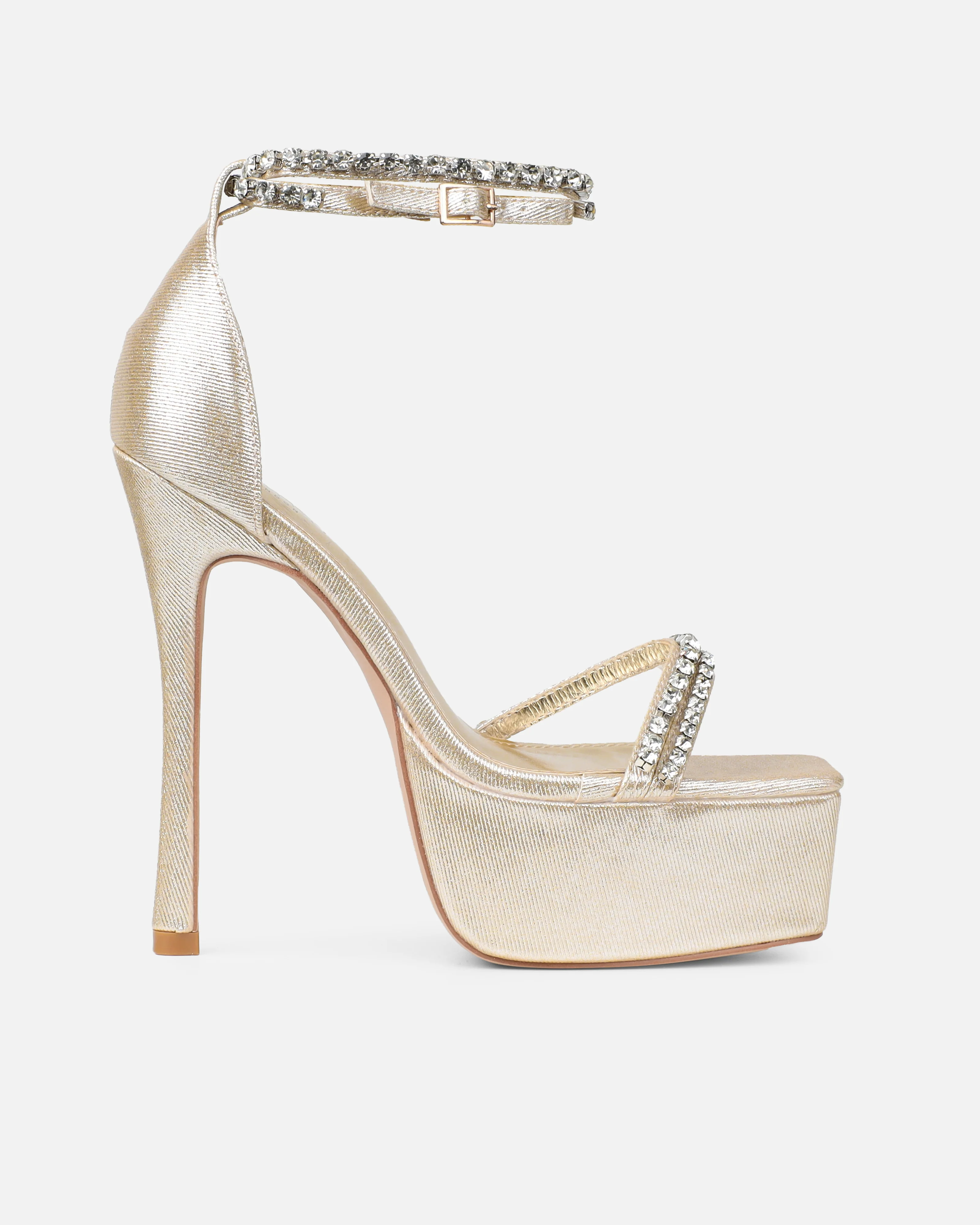 Millie Gold Shimmer Diamante Platform Heeled Sandals - Image 2