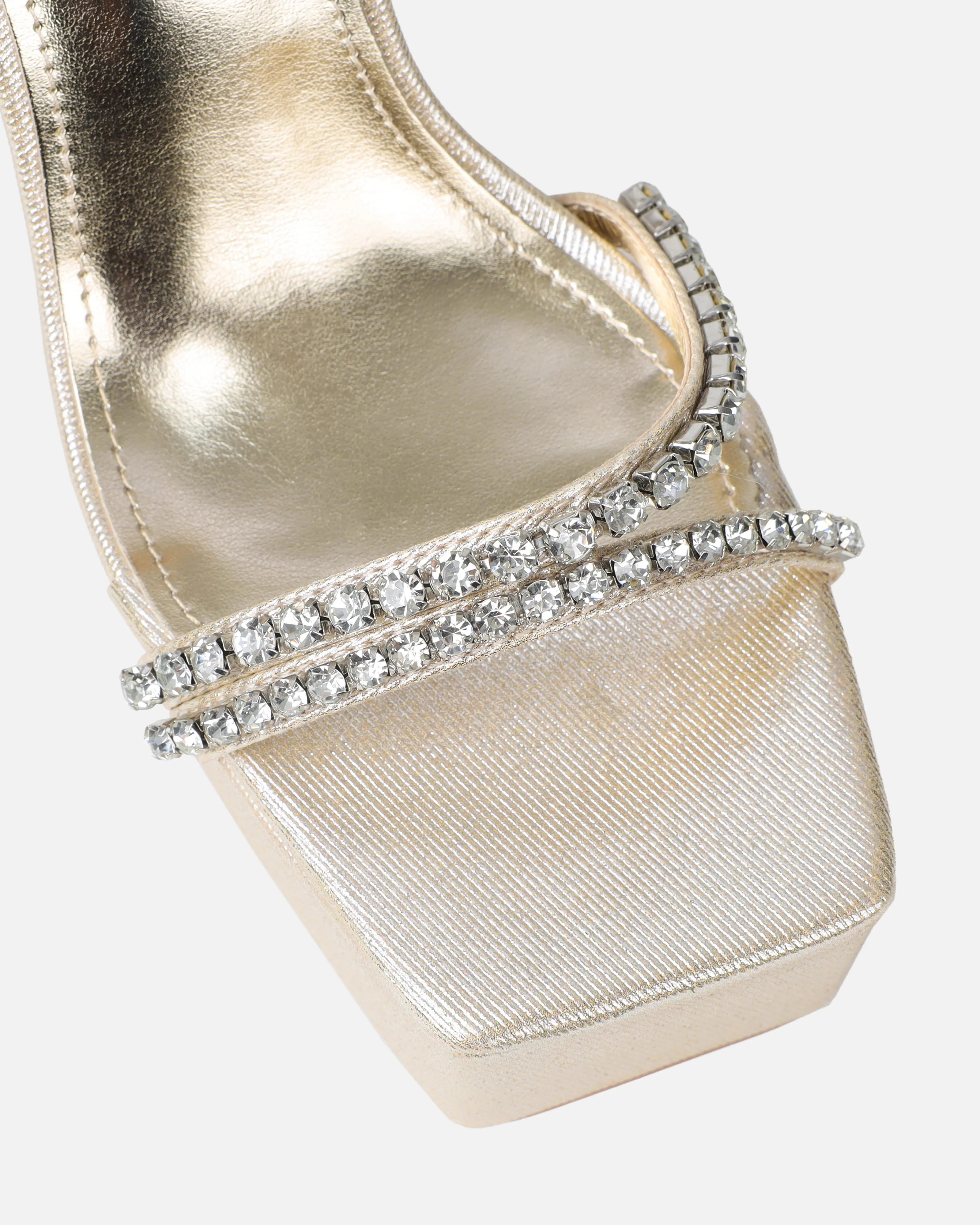 Millie Gold Shimmer Diamante Platform Heeled Sandals - Image 4