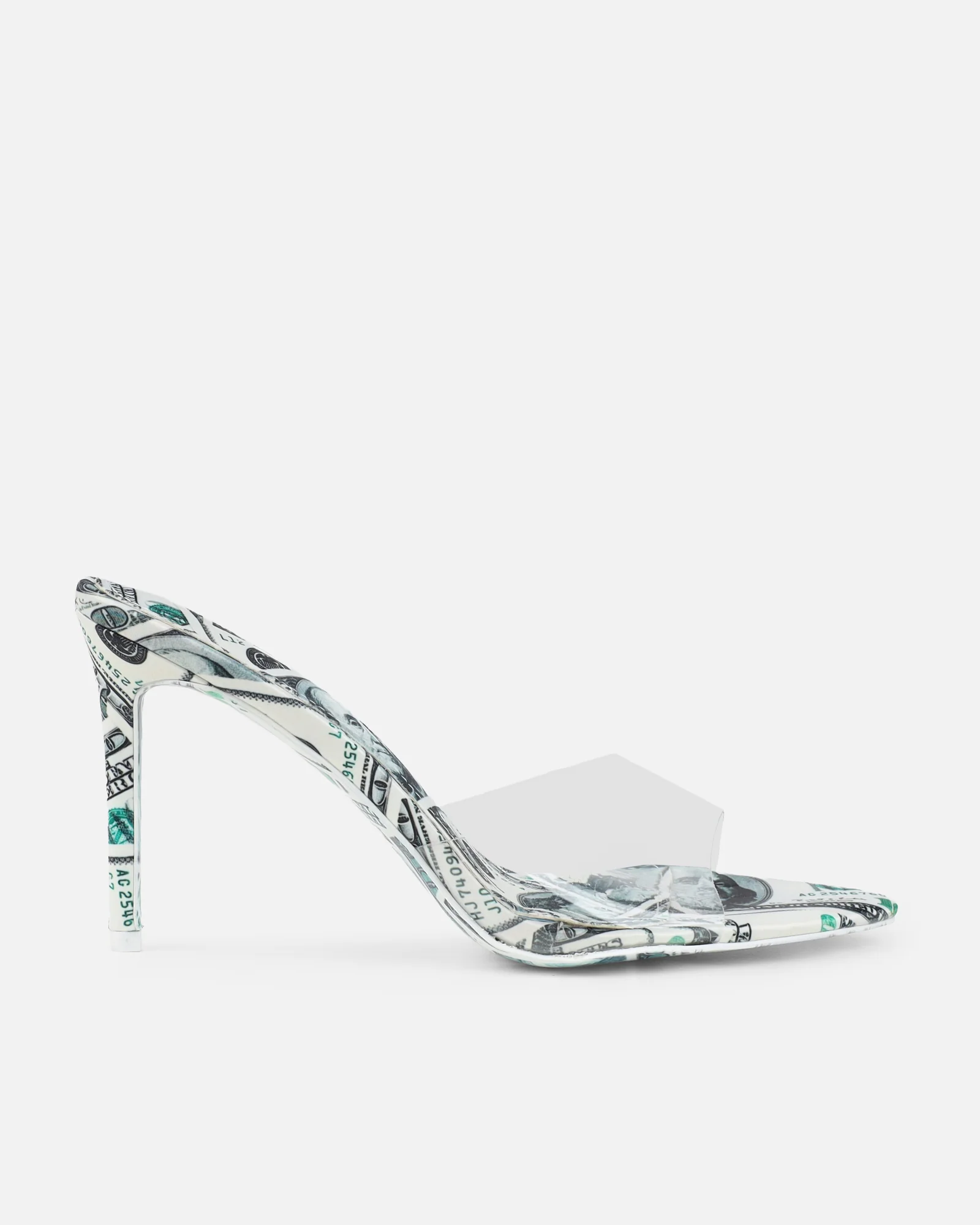 Millionaire Green Dollar Print Perspex Mule Sandals - Image 2