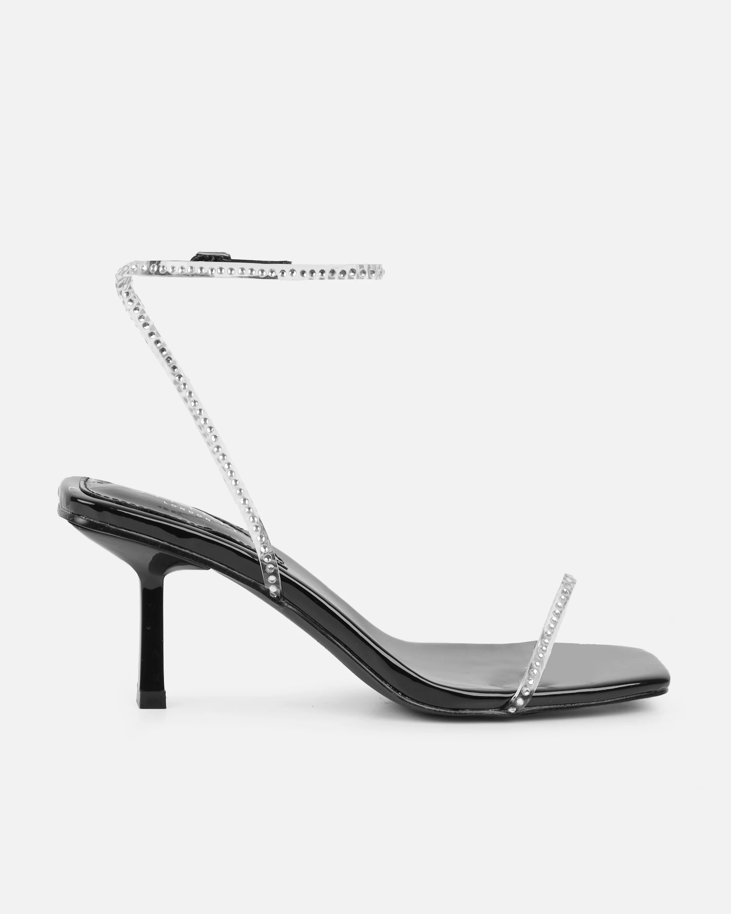 Mimi Black Clear Diamante Low Heeled Sandals - Image 2