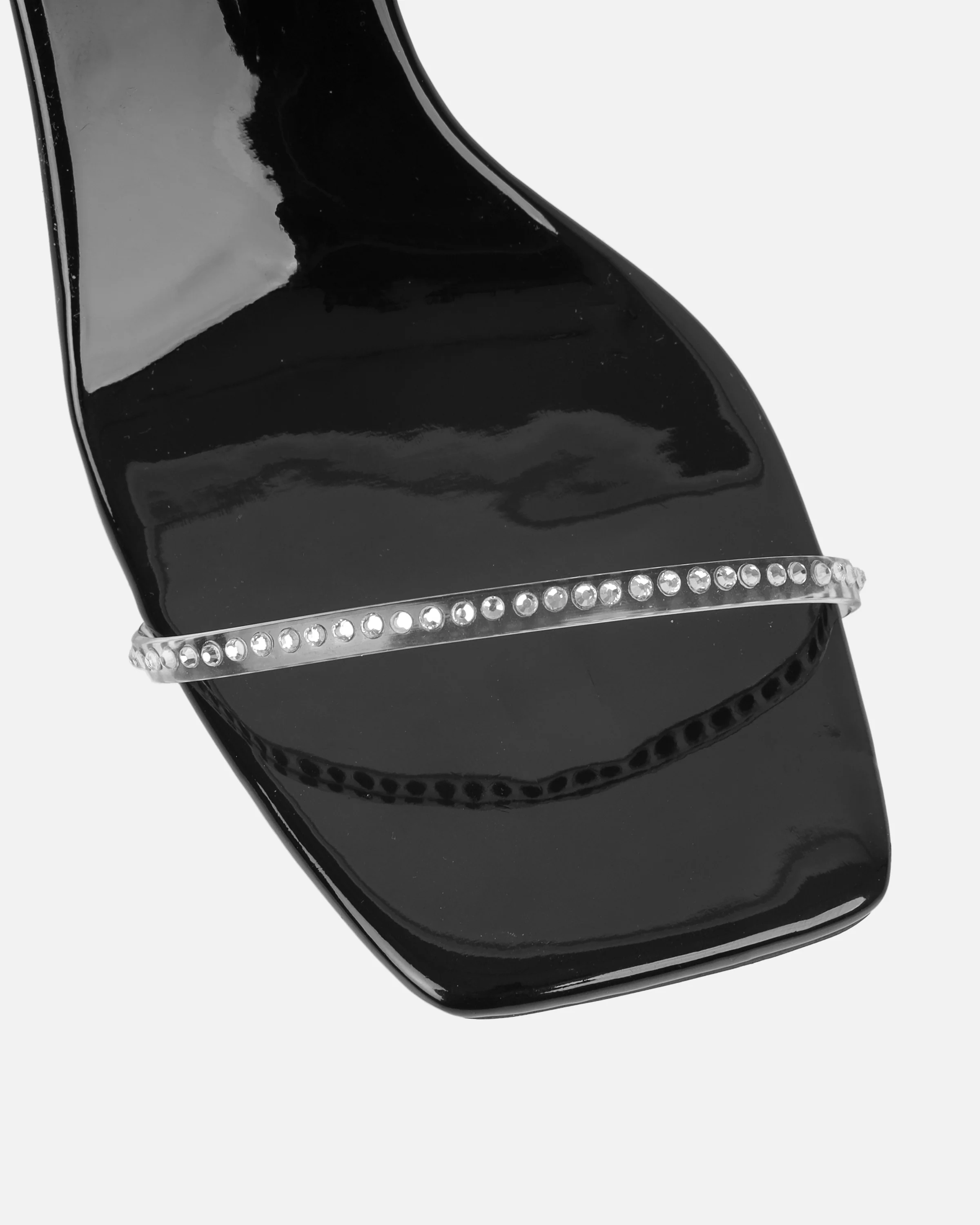 Mimi Black Clear Diamante Low Heeled Sandals - Image 4