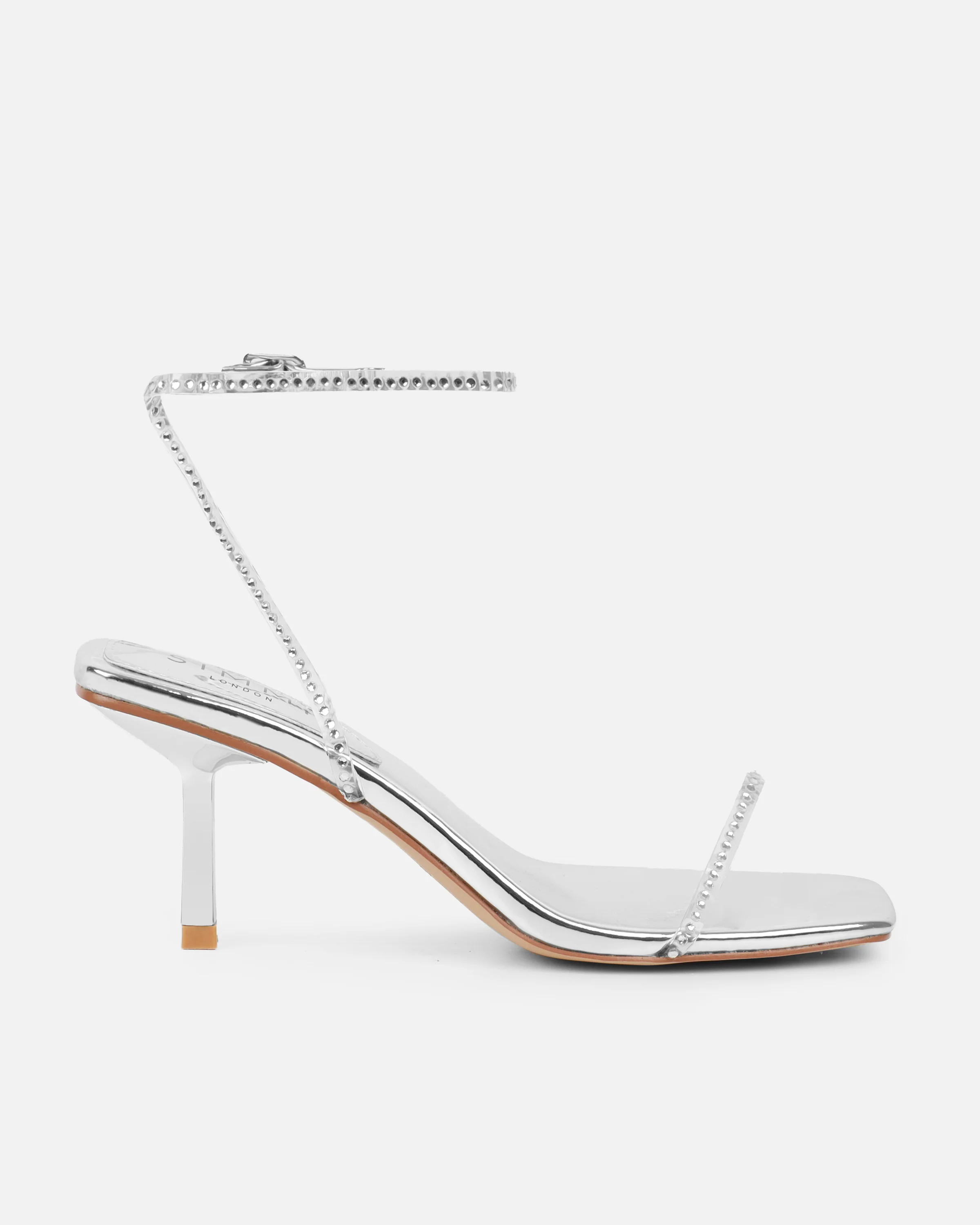 Mimi Silver Clear Diamante Low Heeled Sandals - Image 2