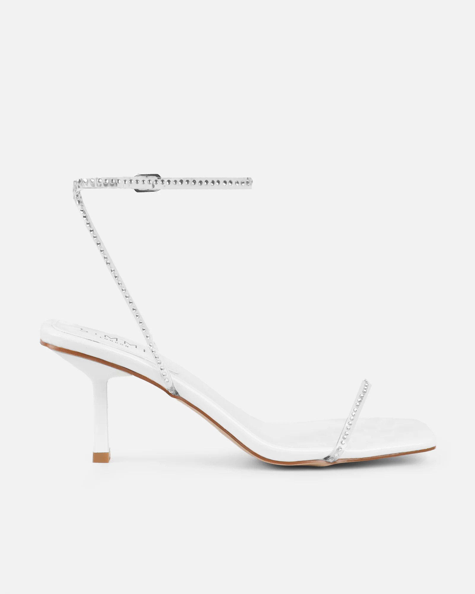 Mimi White Clear Diamante Low Heeled Sandals - Image 2