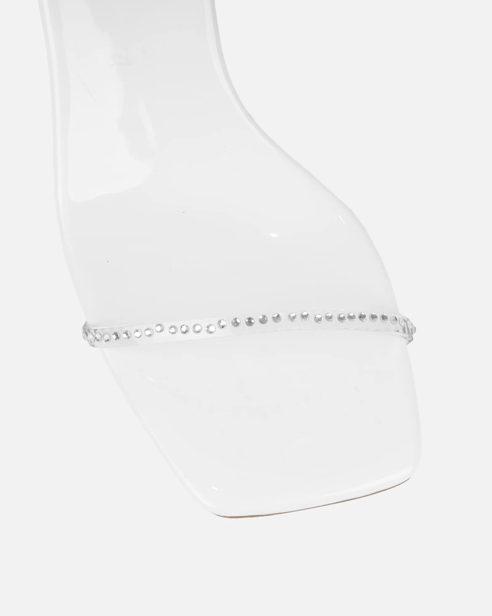 Mimi White Clear Diamante Low Heeled Sandals - Image 4