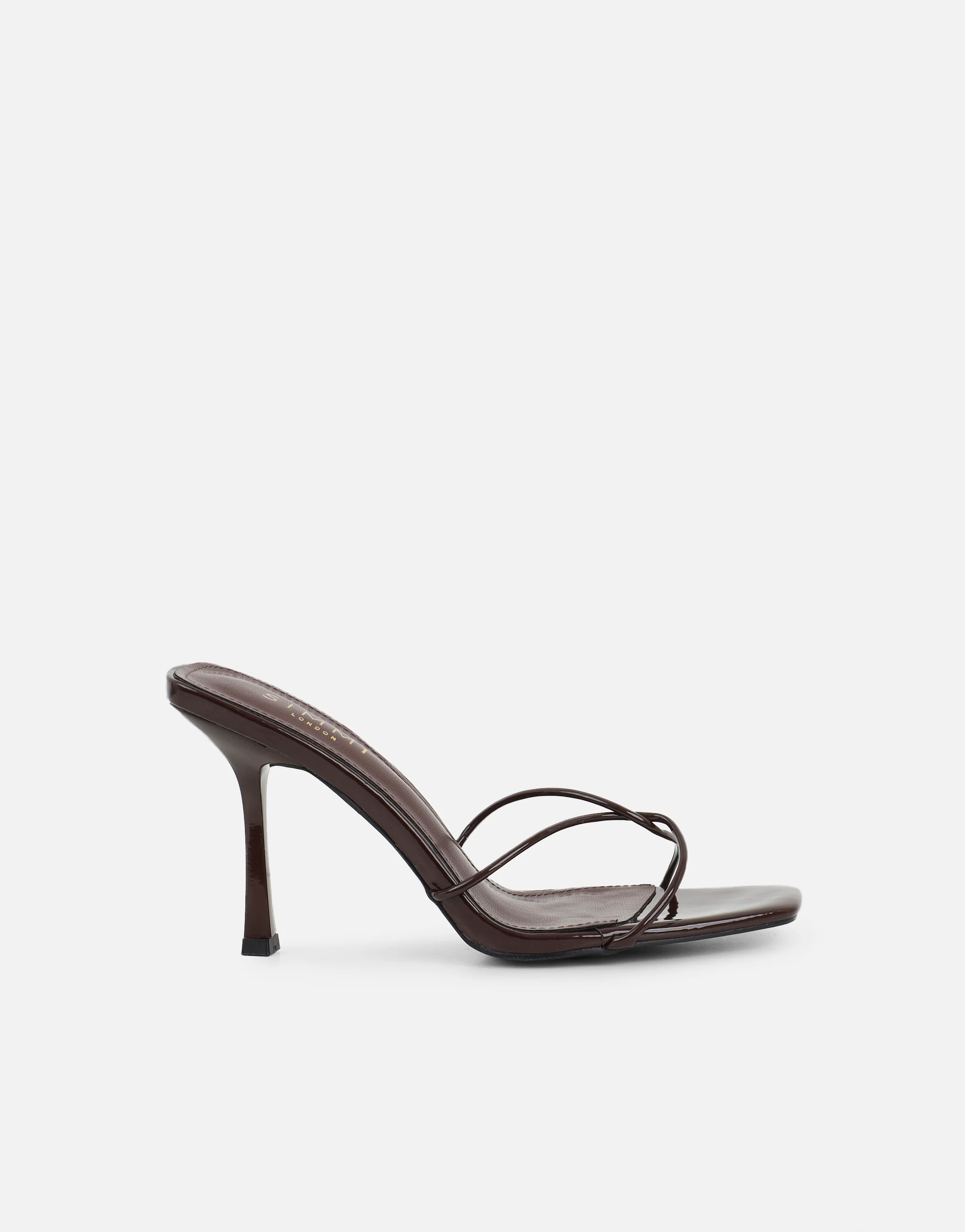 Mindy Brown Patent Heeled Mules - Image 2