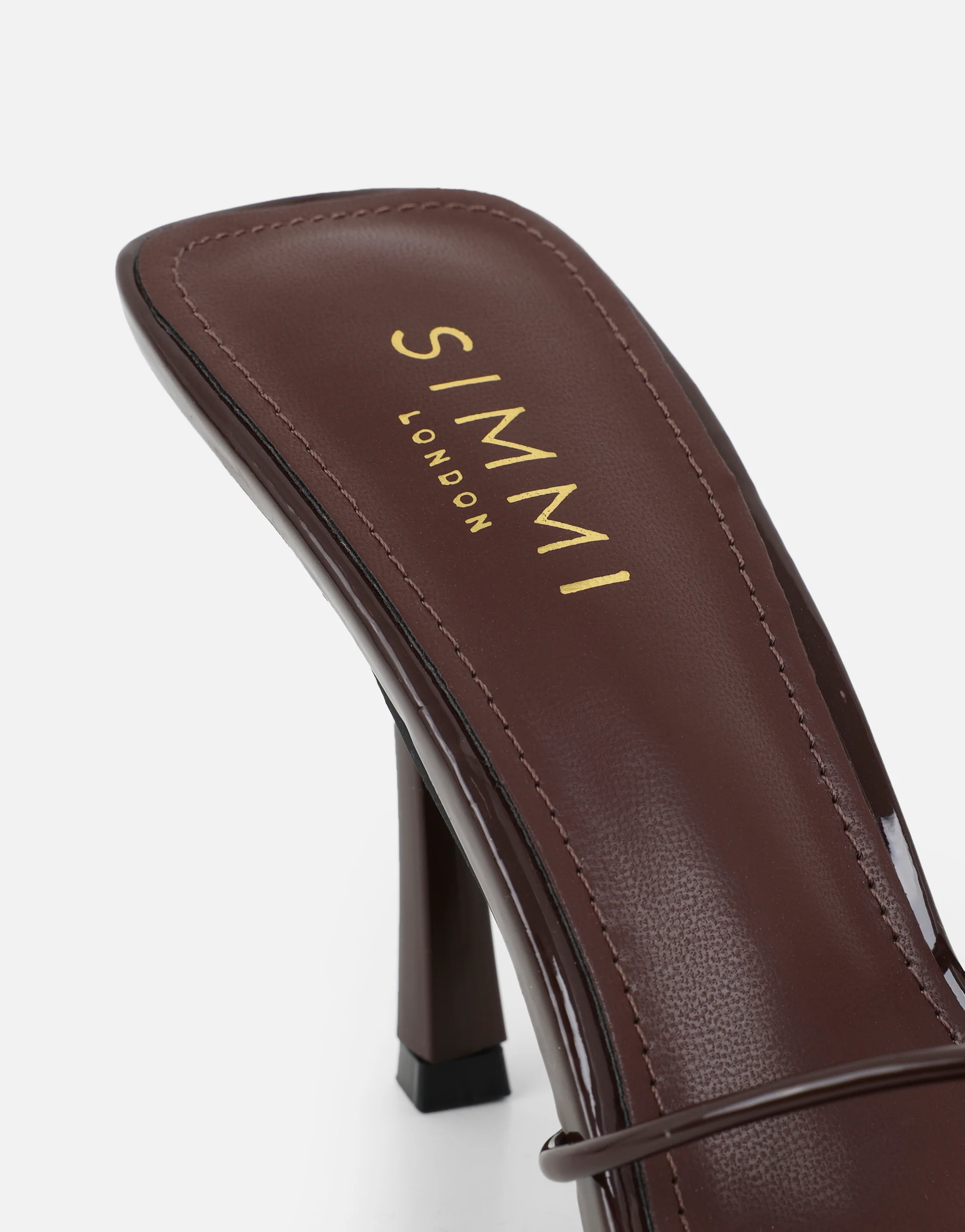 Mindy Brown Patent Heeled Mules - Image 3