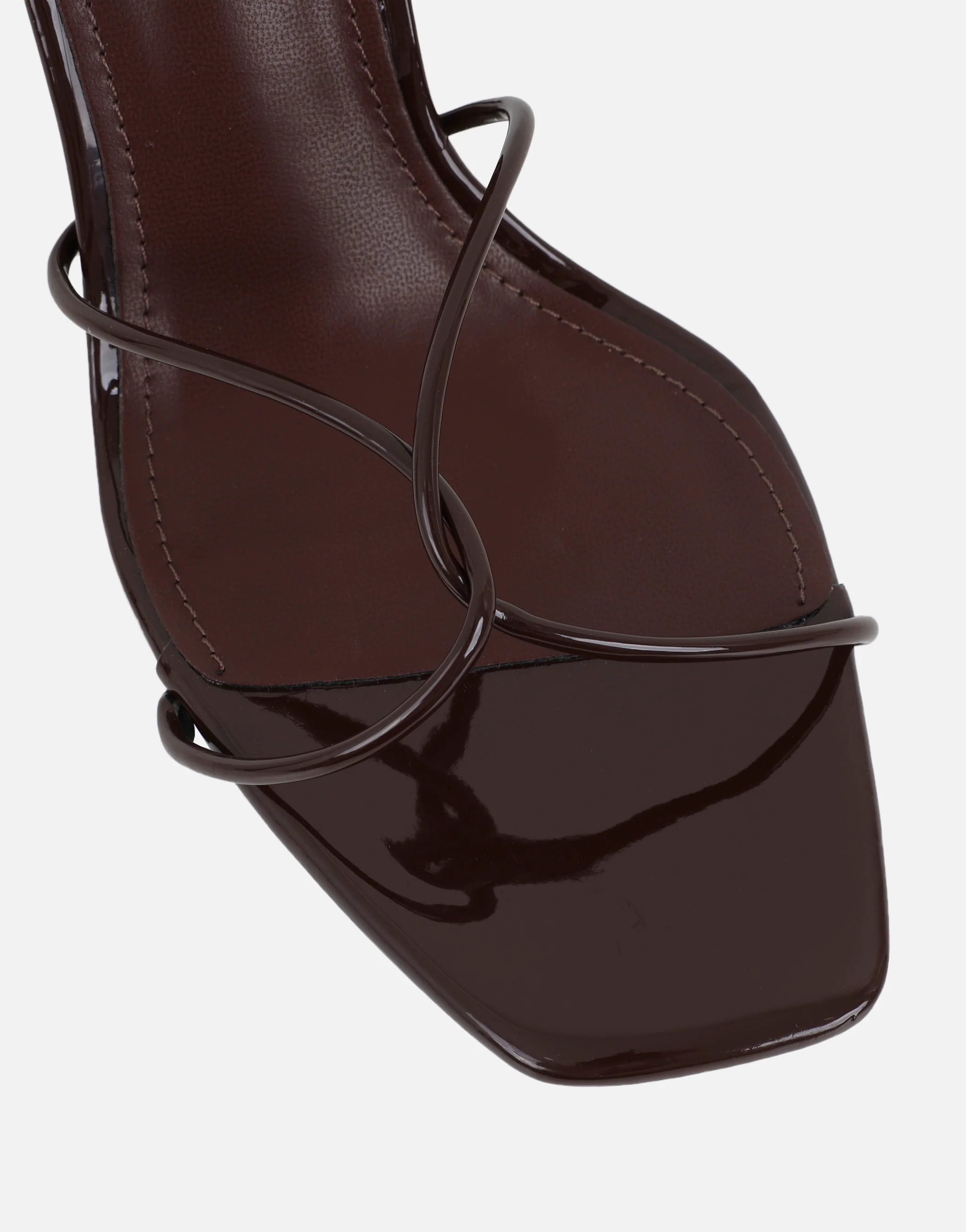 Mindy Brown Patent Heeled Mules - Image 4