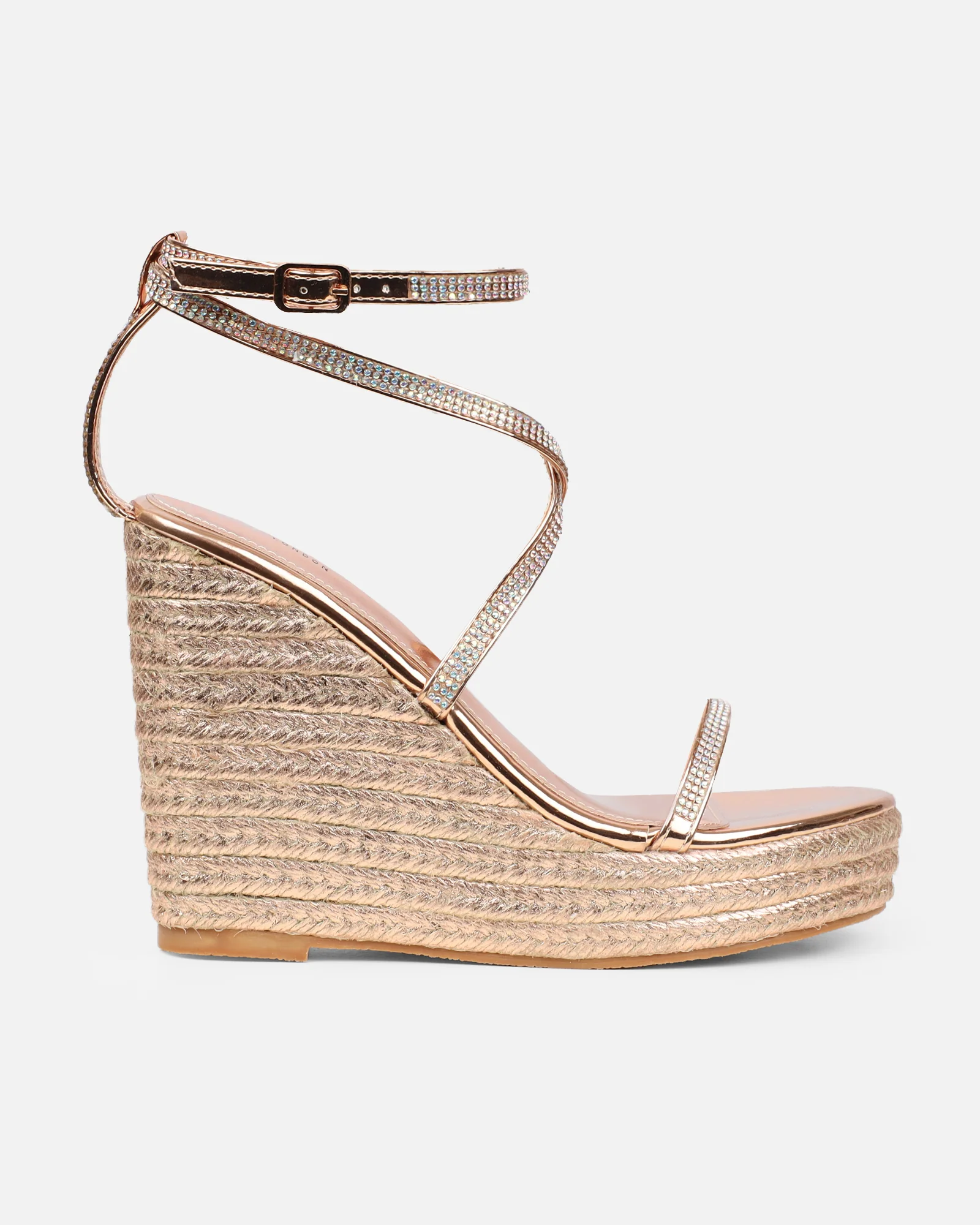 Missy Rose Gold Diamante Wedge Espadrille Sandals - Image 2