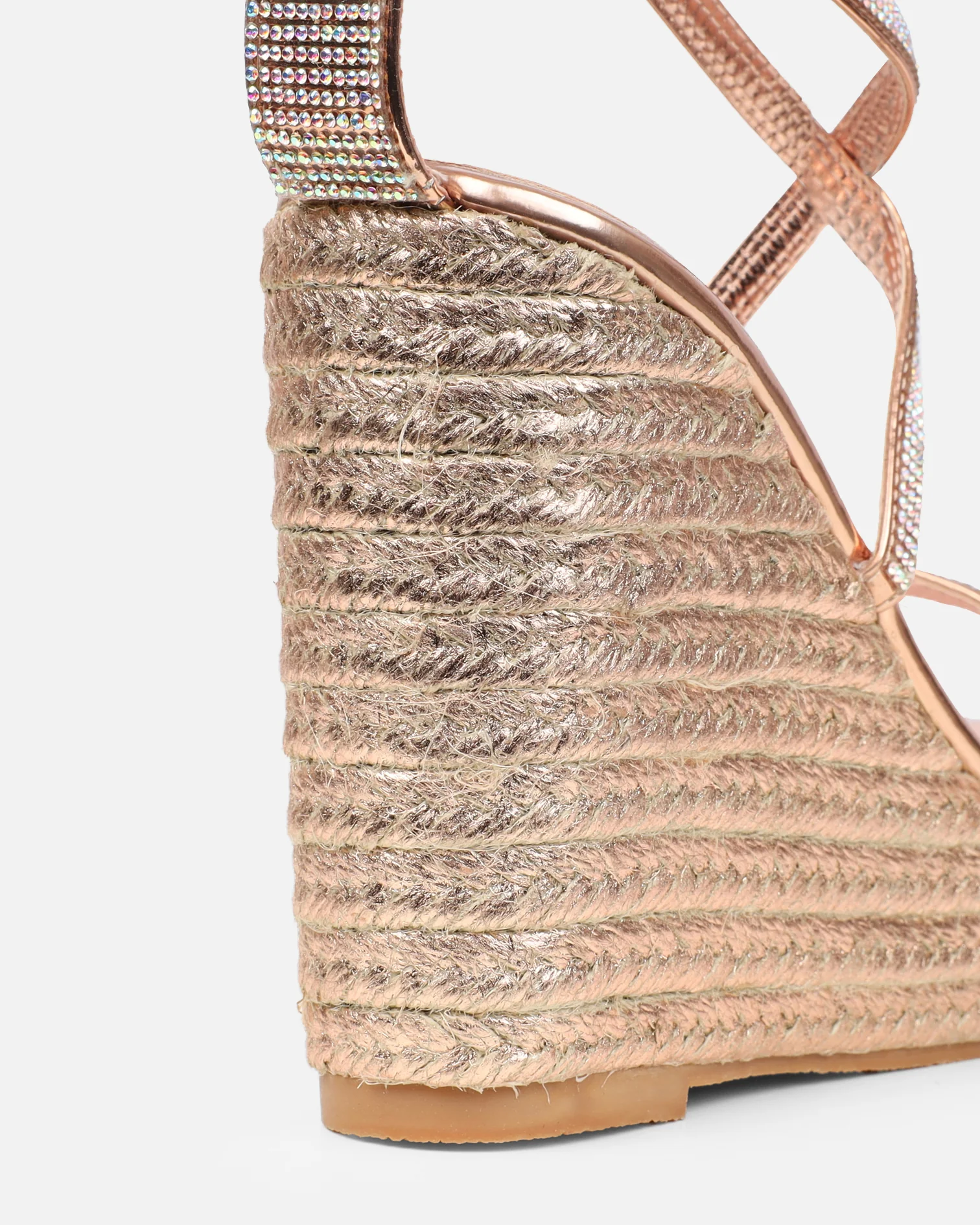 Missy Rose Gold Diamante Wedge Espadrille Sandals - Image 3