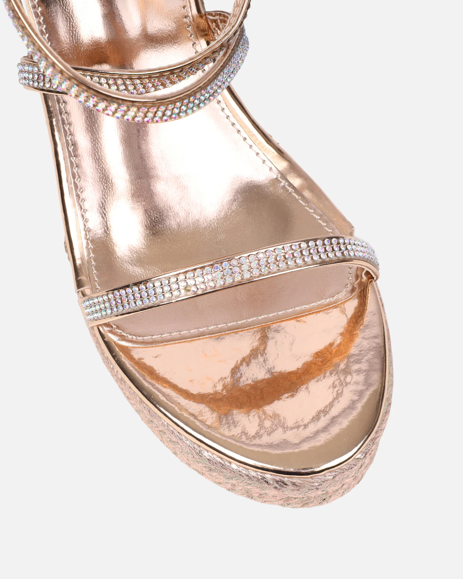Missy Rose Gold Diamante Wedge Espadrille Sandals - Image 4