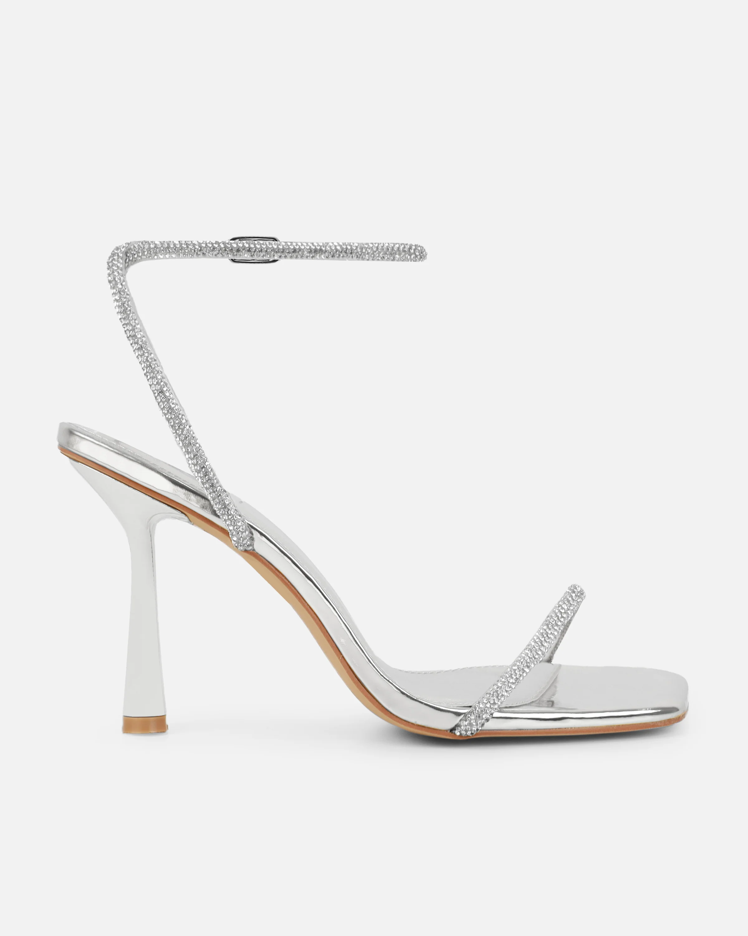 Mollie Silver Mirror Diamante Heeled Sandals - Image 2