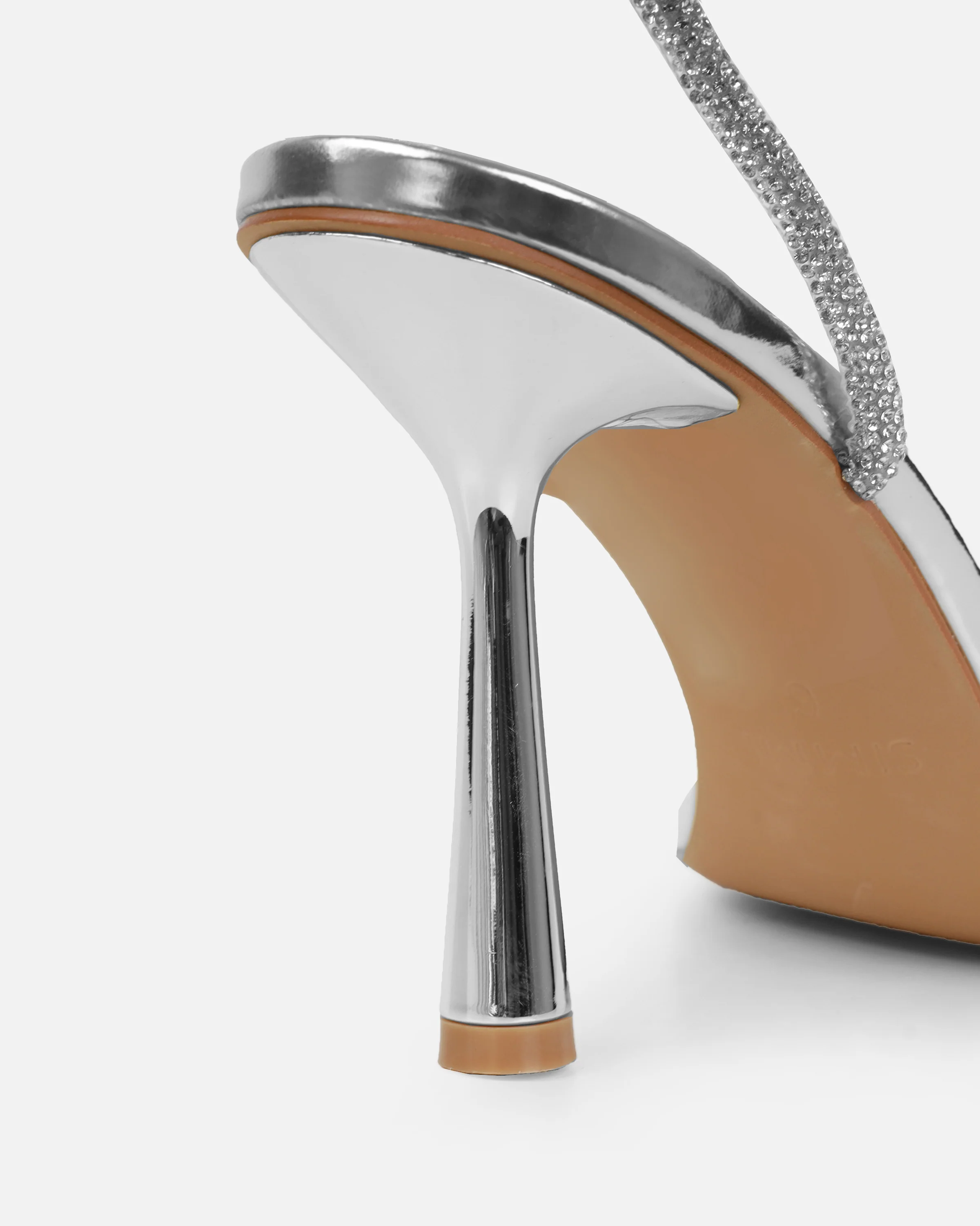 Mollie Silver Mirror Diamante Heeled Sandals - Image 3