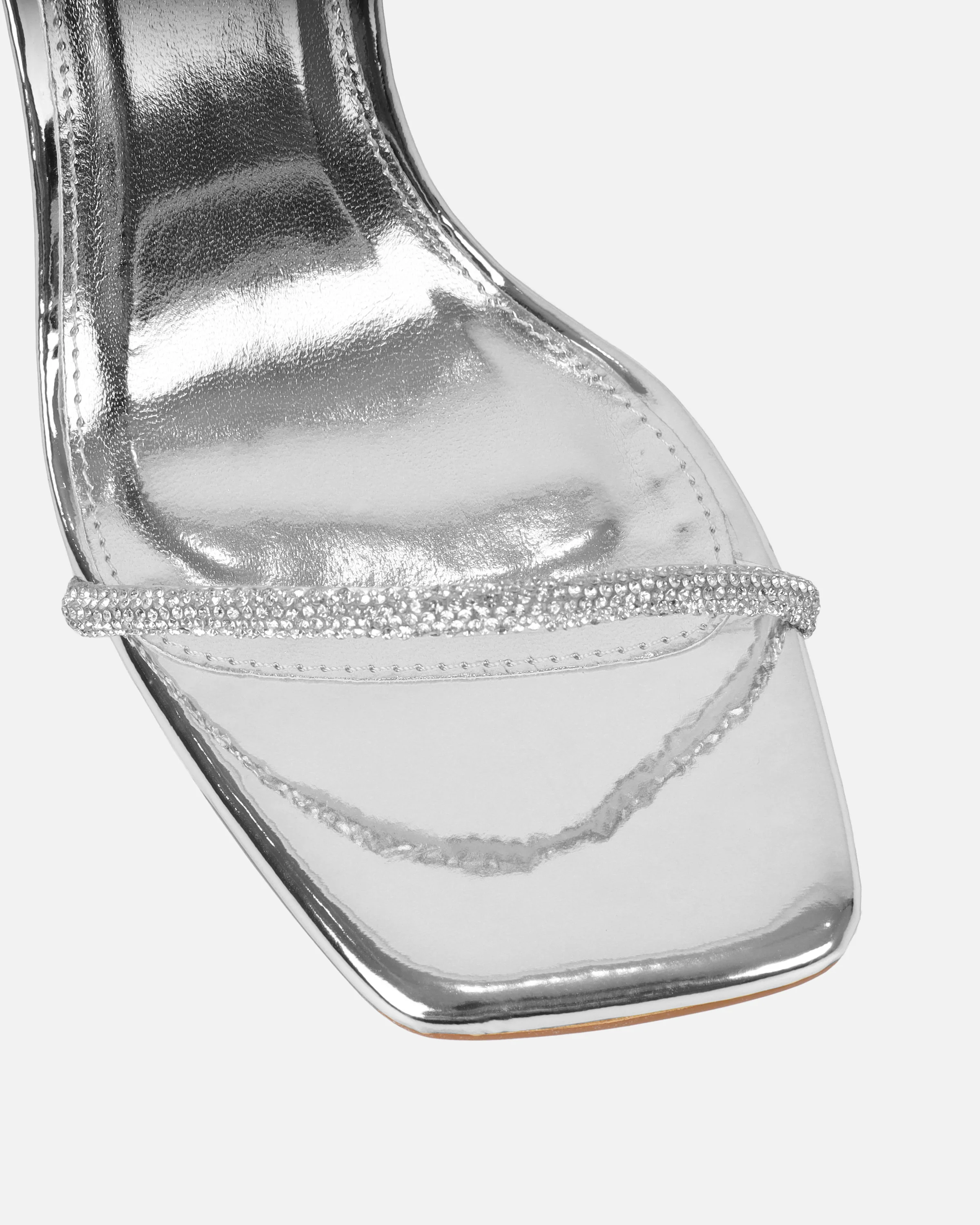 Mollie Silver Mirror Diamante Heeled Sandals - Image 4