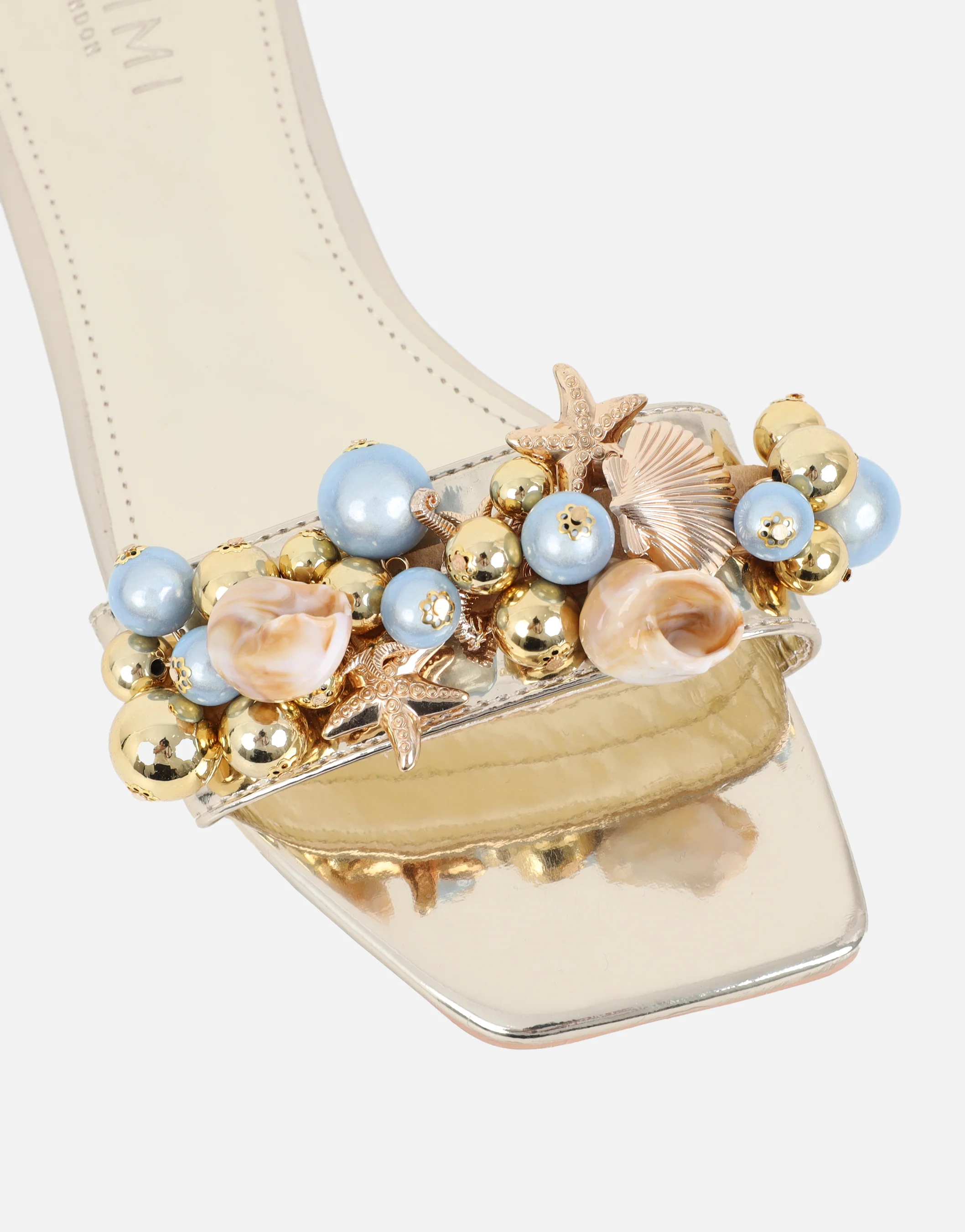 Monika Gold Mirror Bead Detail Flat Sandals - Image 4