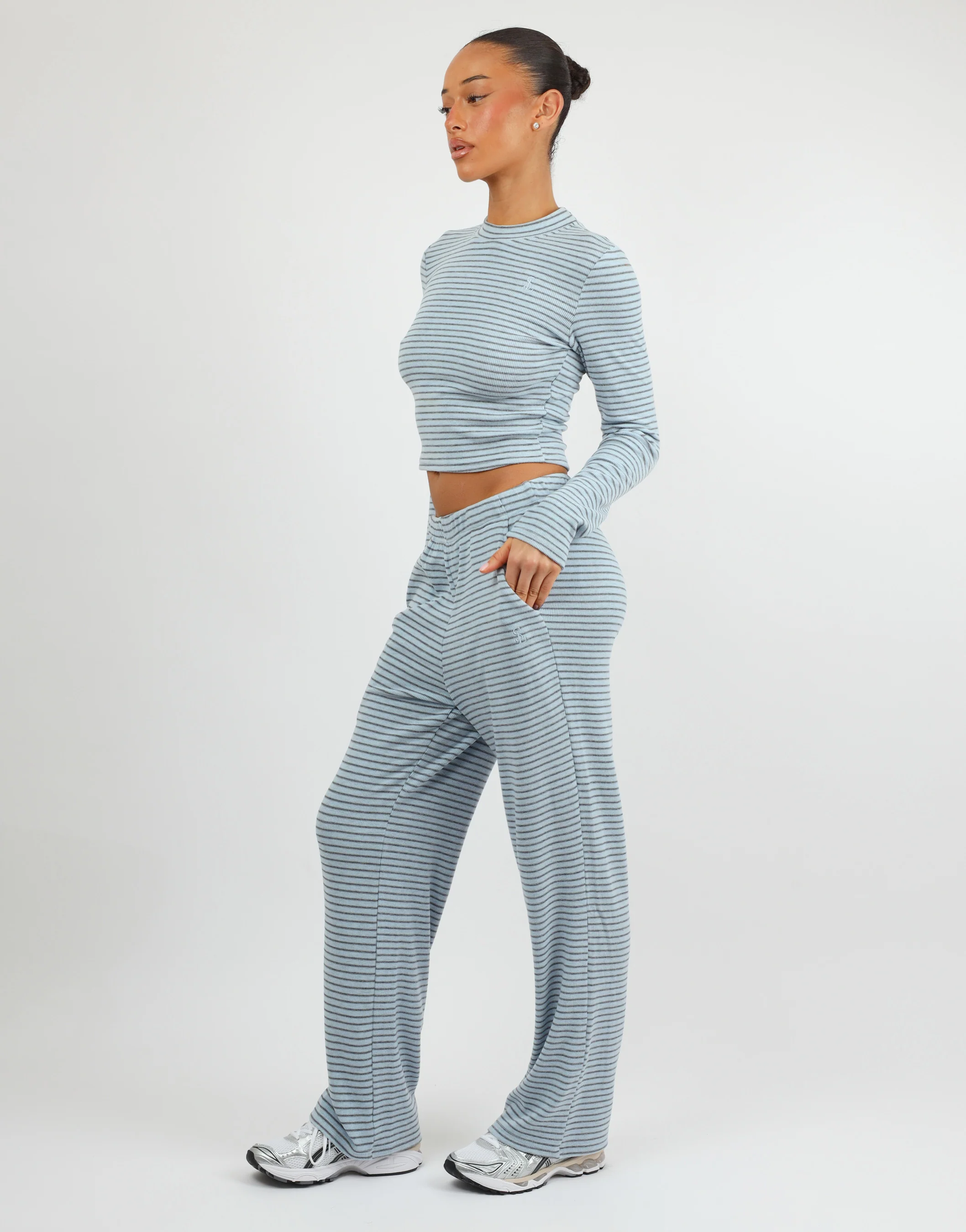 Monique Simmi Studios Soft Stripe Fine Ribbed Long Sleeve Top In Blue - Image 4