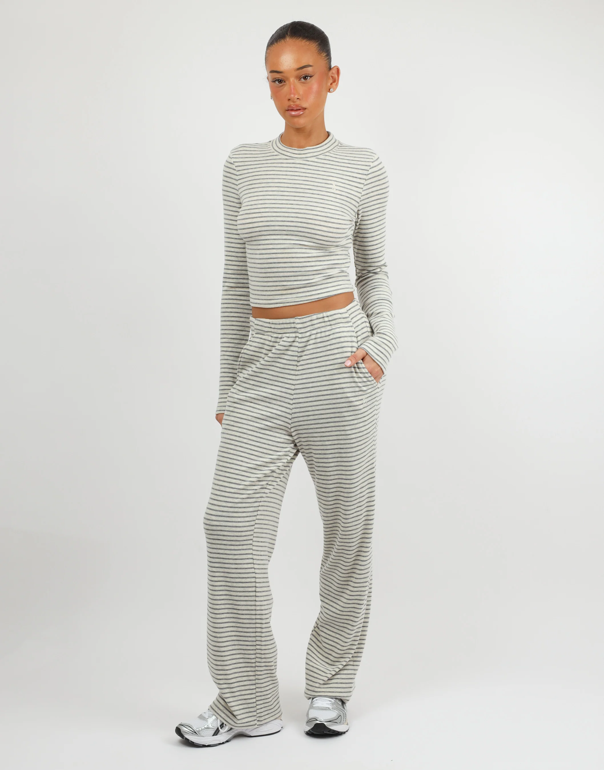 Monique Simmi Studios Soft Stripe Fine Ribbed Long Sleeve Top In Cream - Image 3
