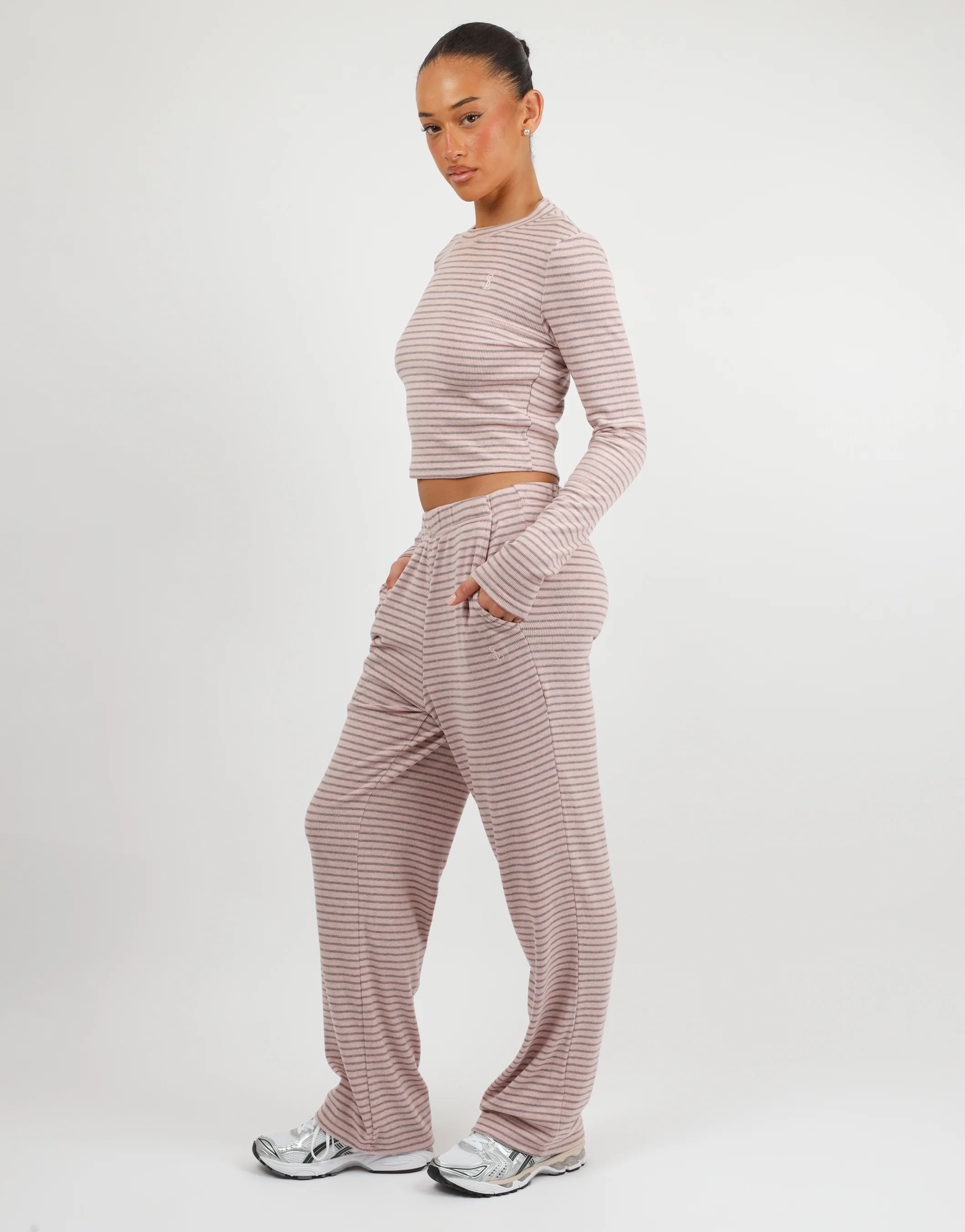 Monique Simmi Studios Soft Stripe Fine Ribbed Long Sleeve Top In Pink - Image 4