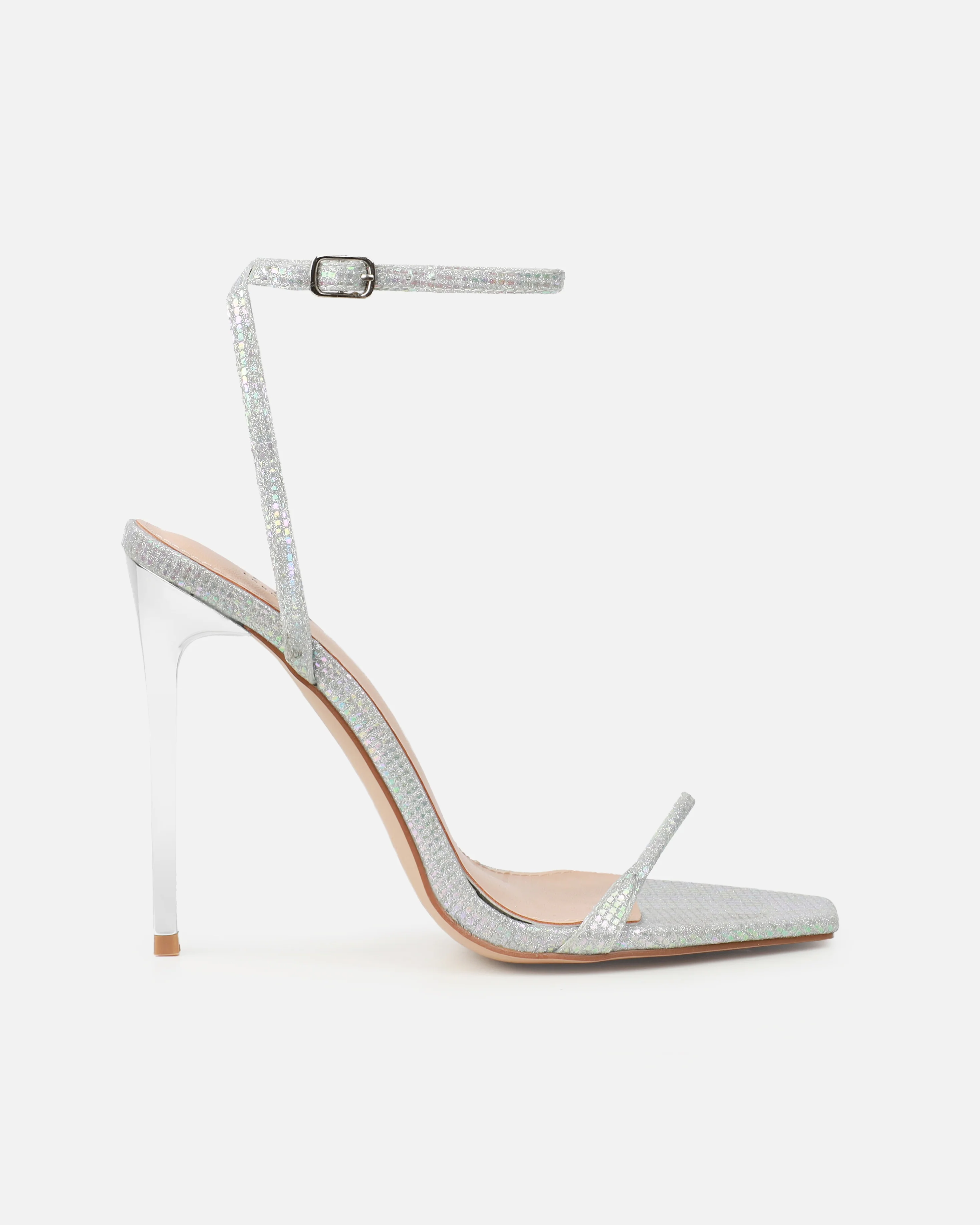 Moon Silver Shimmer Stiletto Heeled Sandals - Image 2