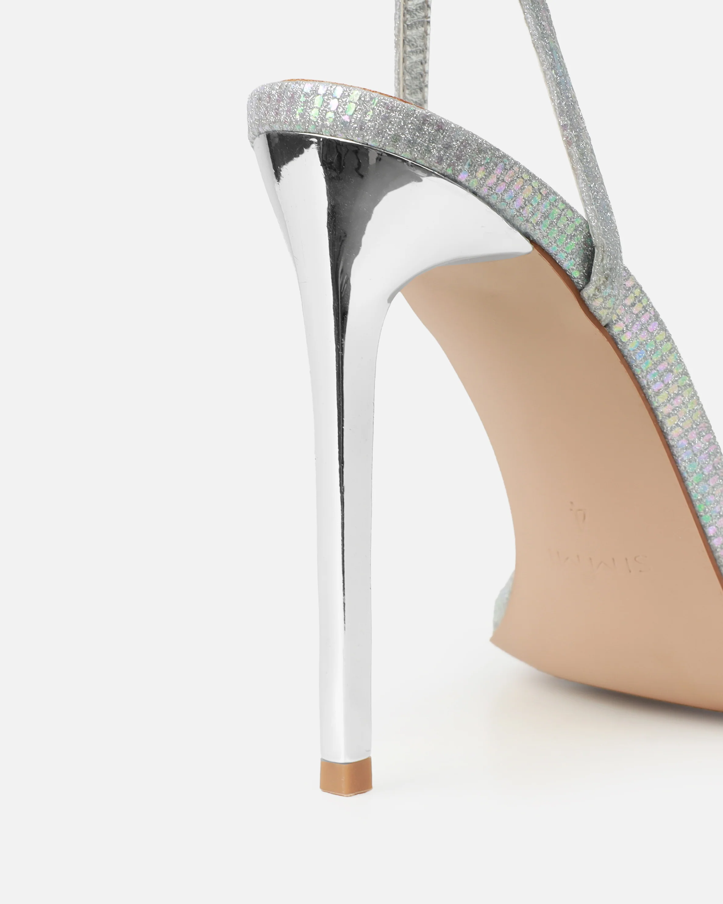 Moon Silver Shimmer Stiletto Heeled Sandals - Image 3