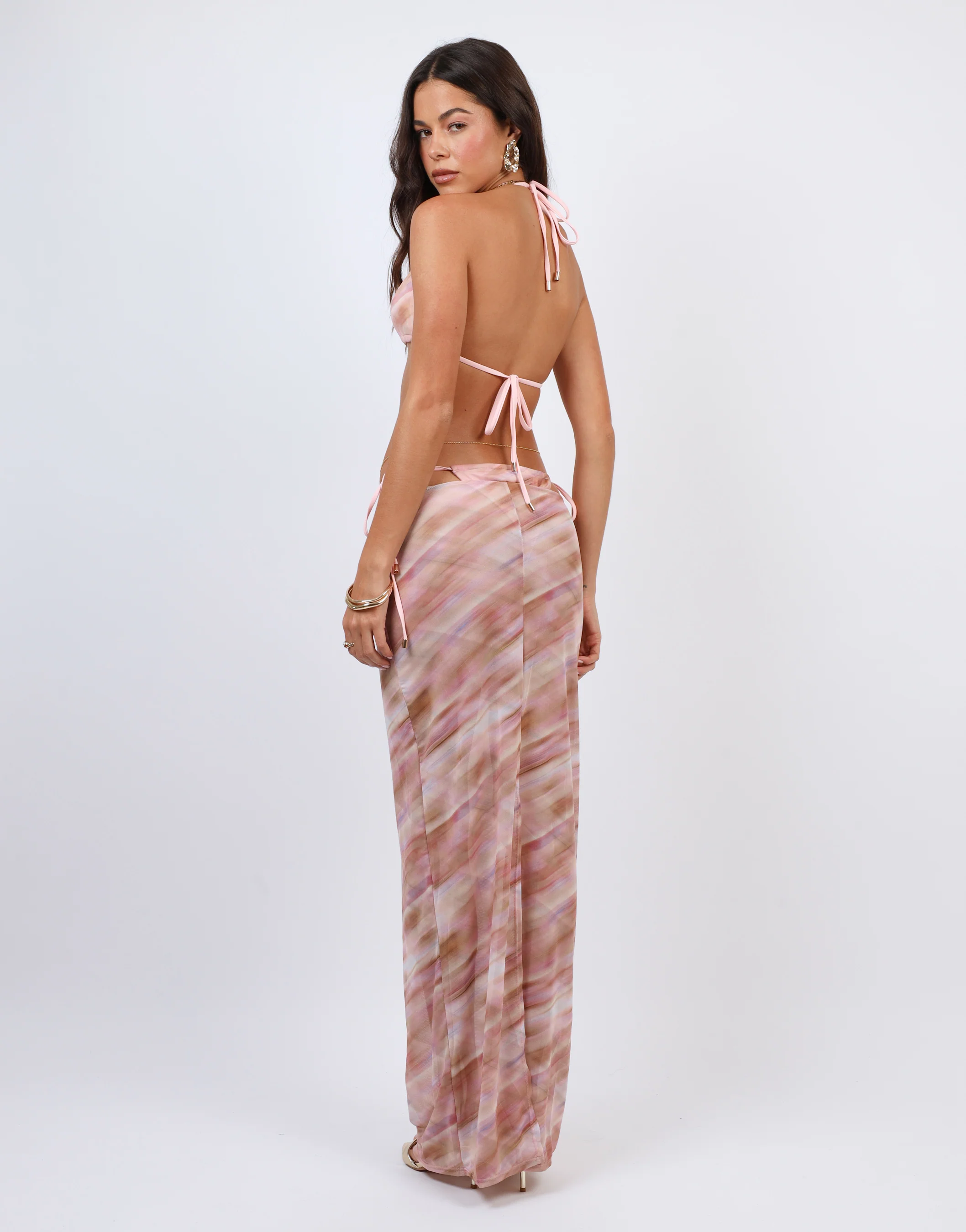 Nalu Abstract Print Mesh Beach Maxi Skirt In Pink - Image 3