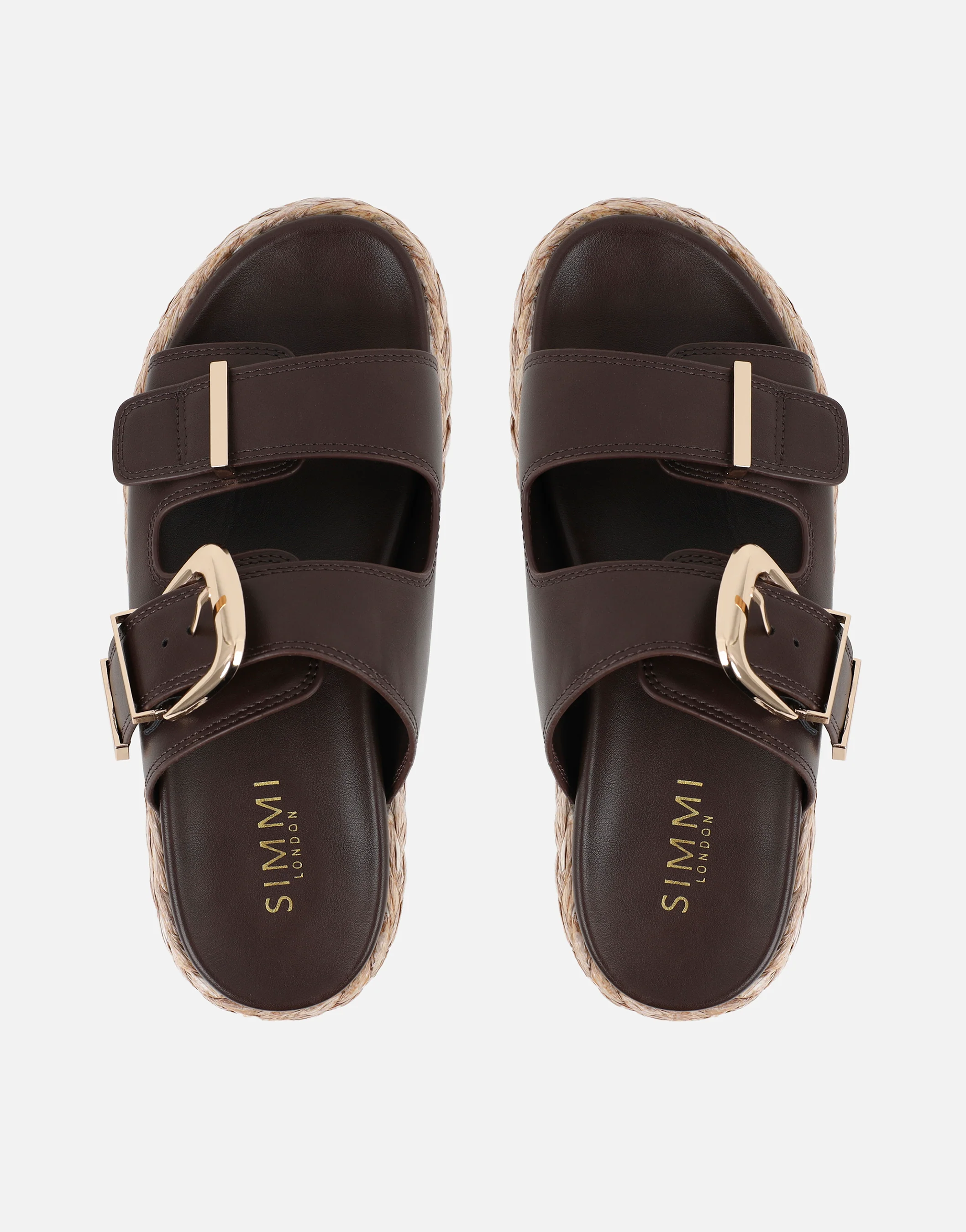Nancy Brown Buckle Raffia Chunky Outsole Flats - Image 3
