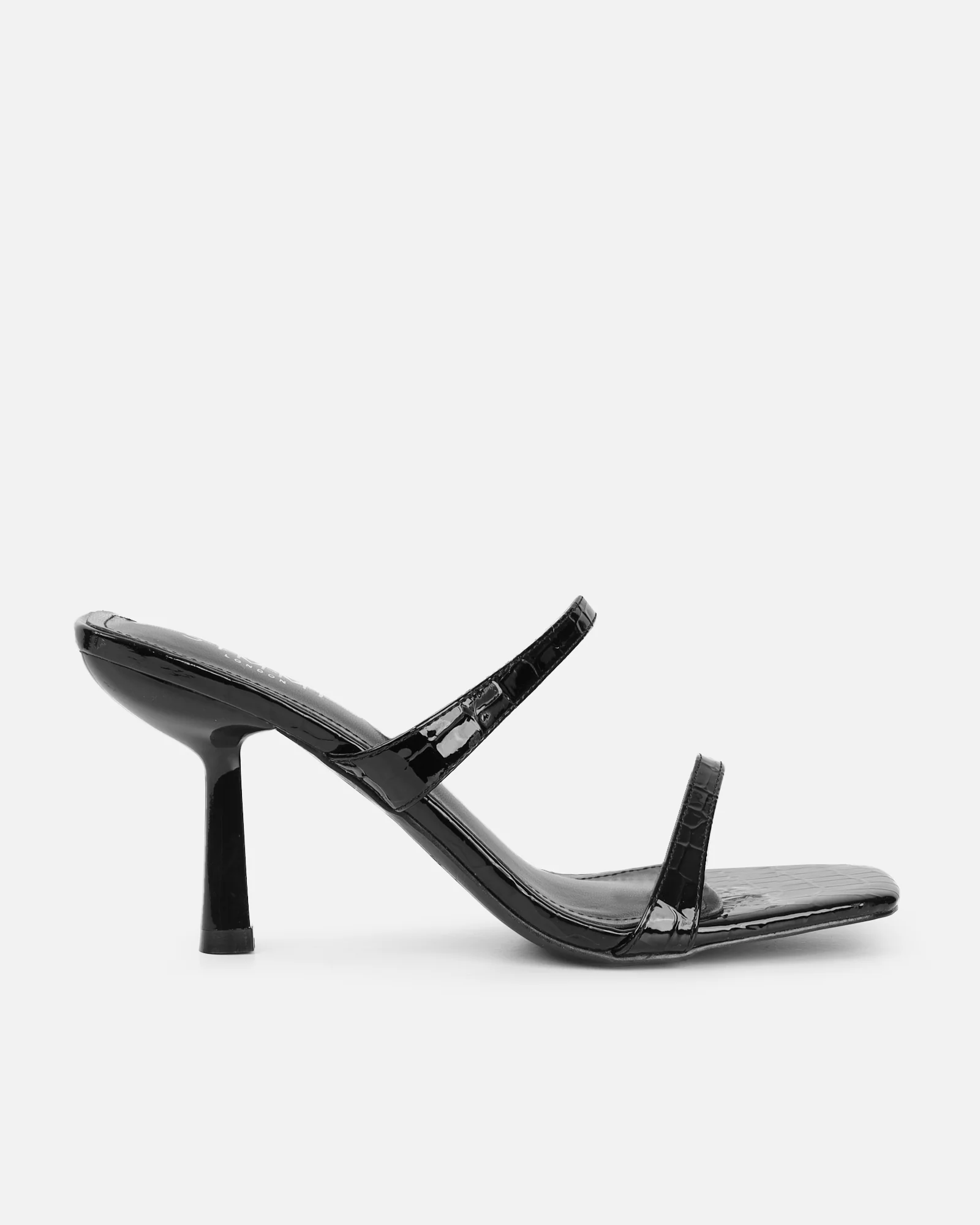 Natori Black Patent Croc Mid Heeled Sandals - Image 2