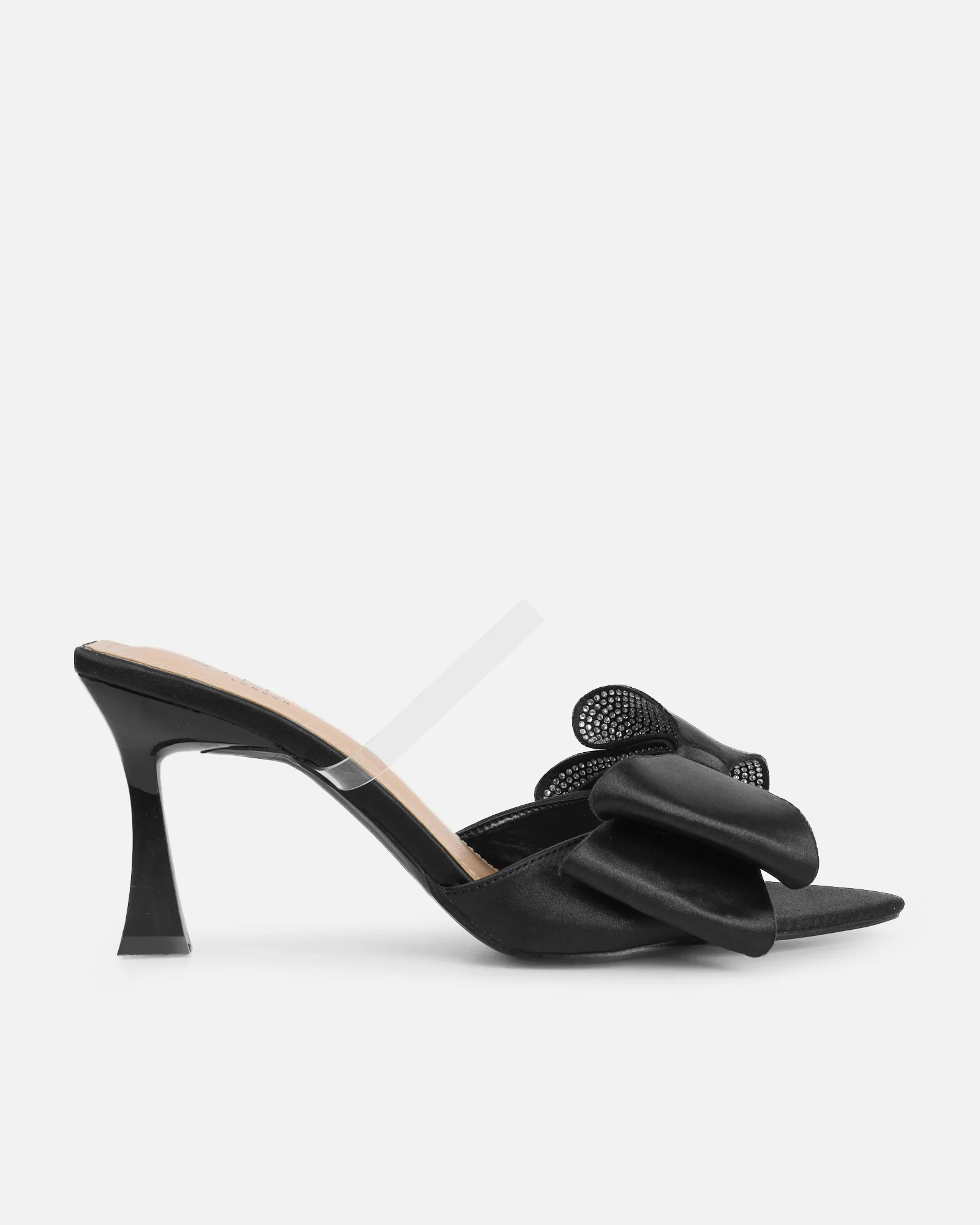 Navina Black Satin Diamante Bow Sandals - Image 2