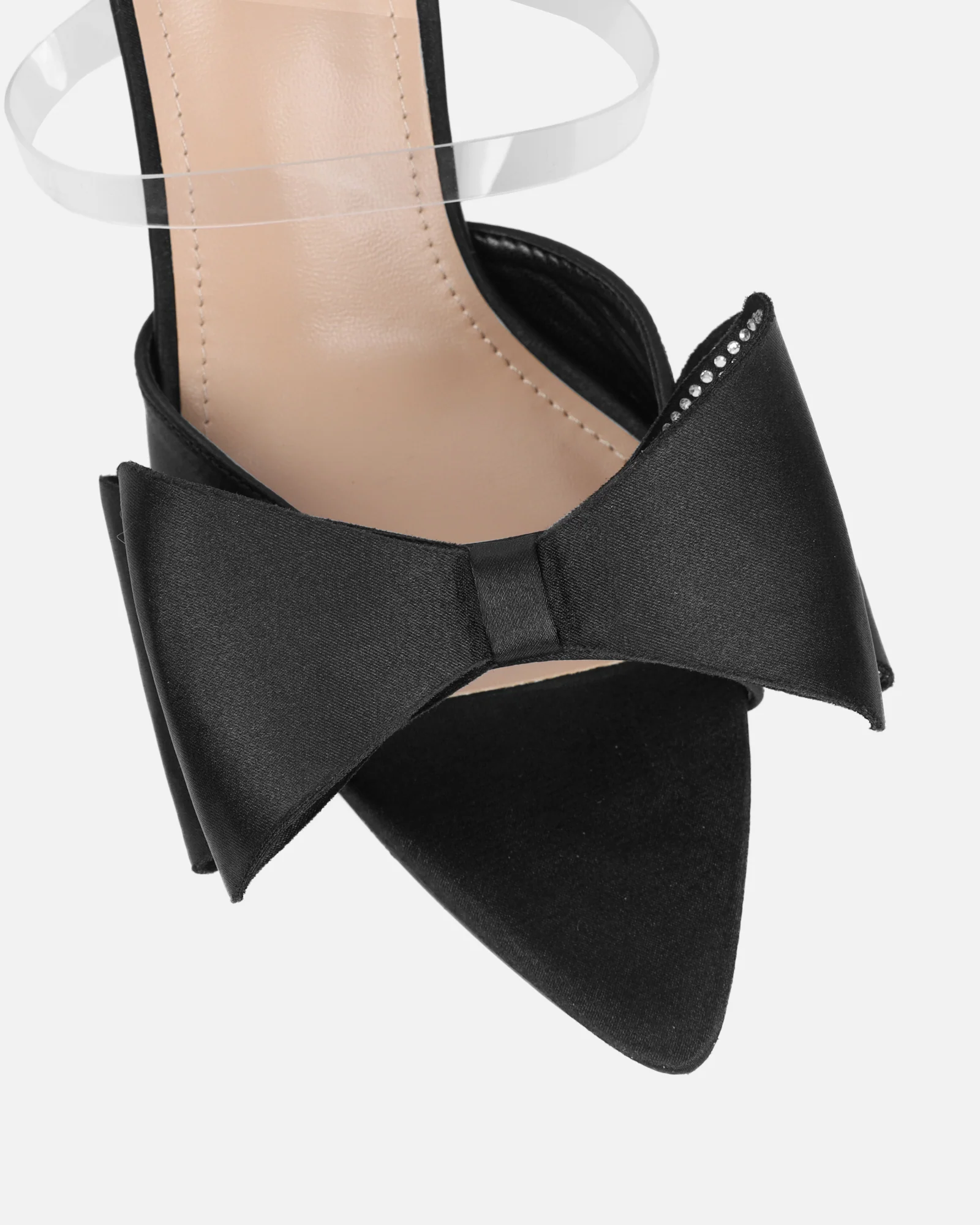Navina Black Satin Diamante Bow Sandals - Image 4
