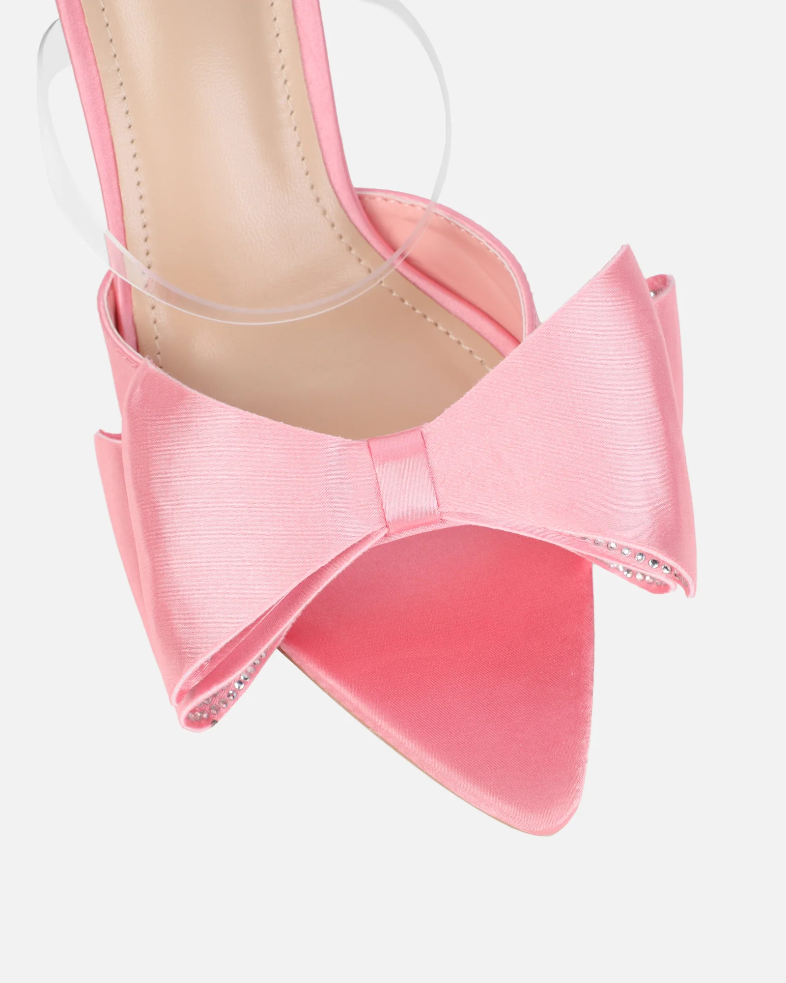 Navina Pink Satin Diamante Bow Sandals - Image 4