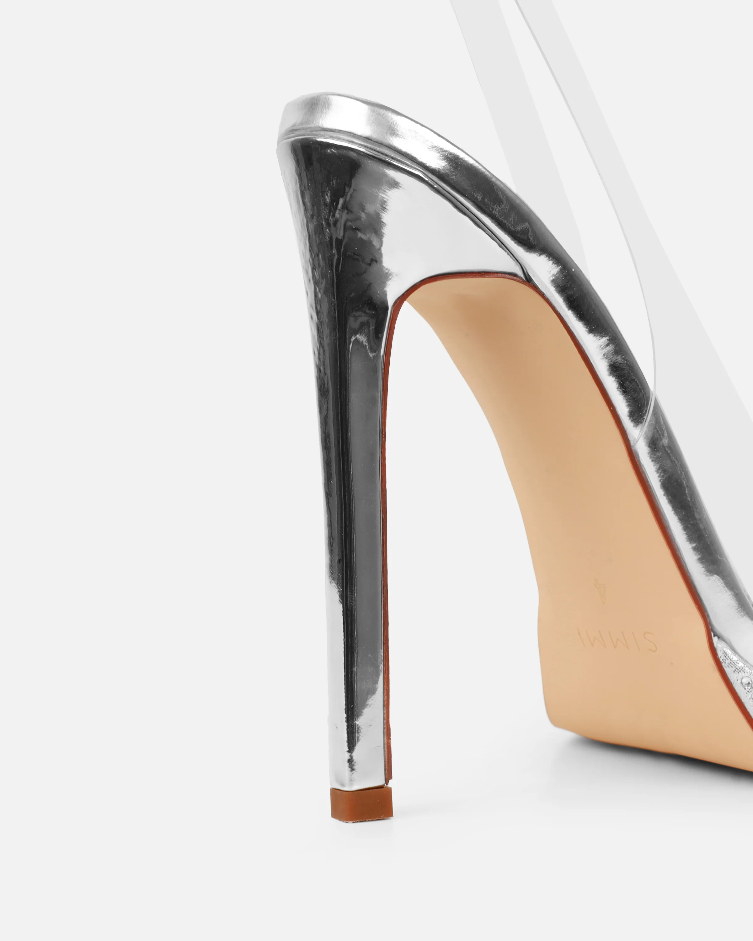 Nemy Silver Mirror Slingback Court Shoes - Image 3