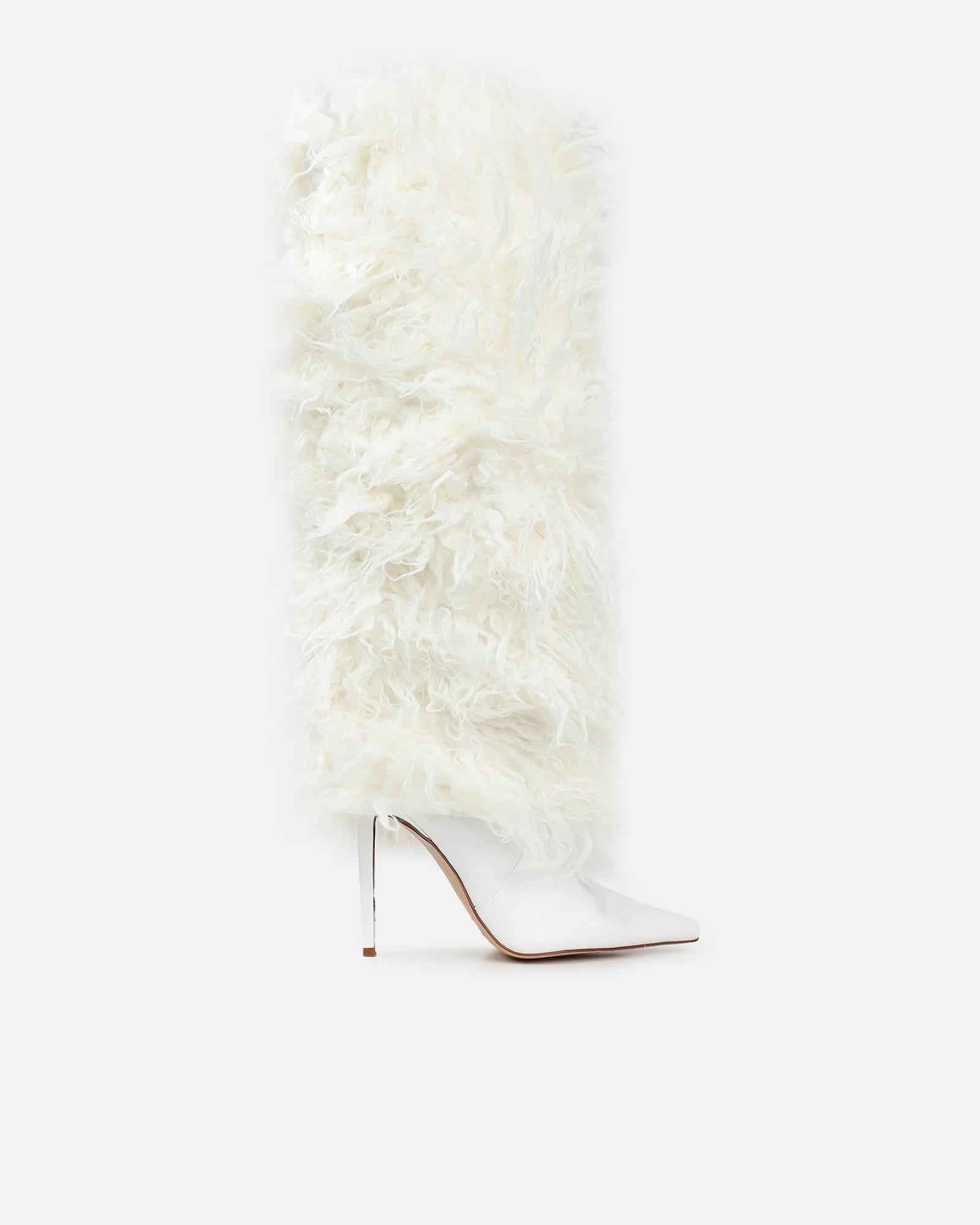 Neo White Faux Fur Fold Over Knee Boots - Image 2