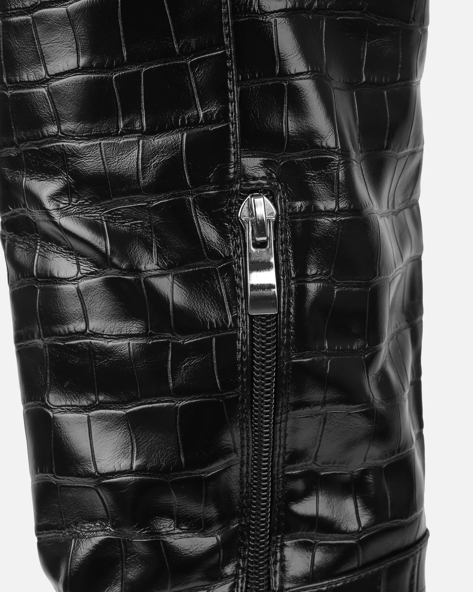 Oakley Black Faux Croc Block Heel Knee High Boots - Image 3