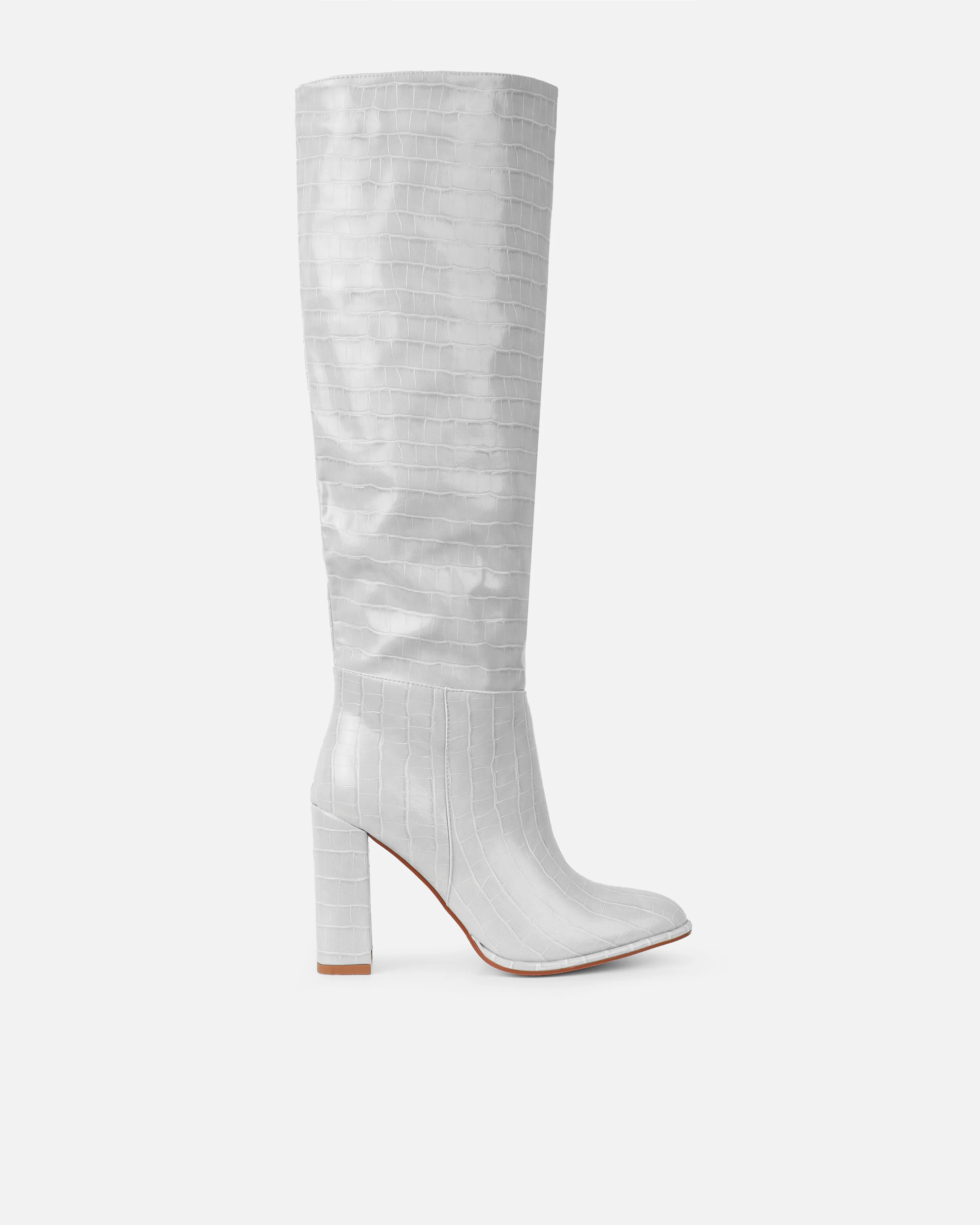 Oakley Grey Faux Croc Block Heel Knee High Boots - Image 2